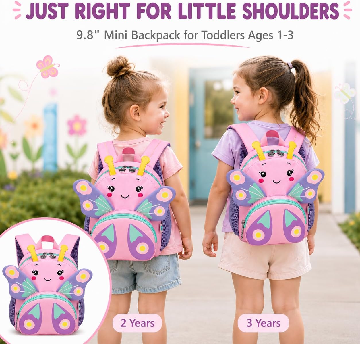 CAMTOP Cute Kids Toddler Backpack Small 3D Cartoon School Bookbags Age 1-3 Daycare Nursary Travel Bags (Butterfly-pink) BST326H