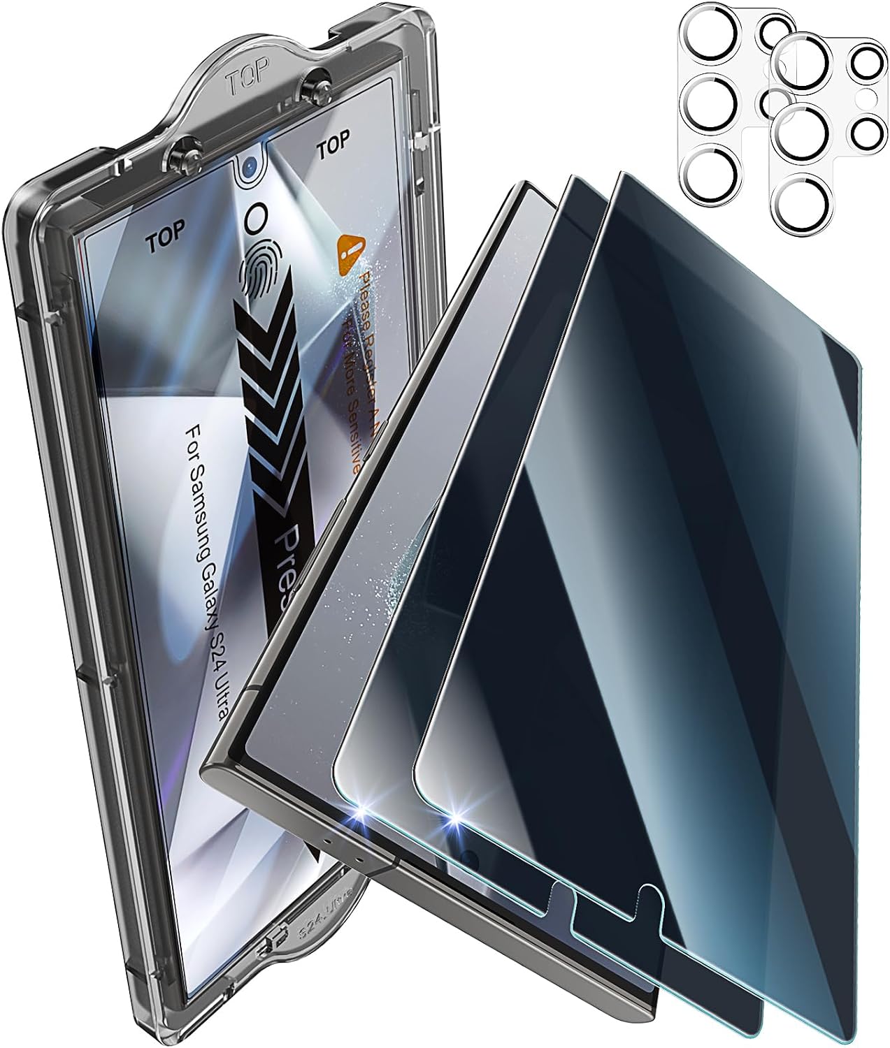 iGluz 2+2 Pack Privacy Tempered Glass Screen Protector for Samsung Galaxy S24 Ultra 6.8", 9H Ultra-Sensitive Glass with 0.02s Fingerprint Unlock Support, Anti-Spy, Easy Installation, Case-Friendly WN420