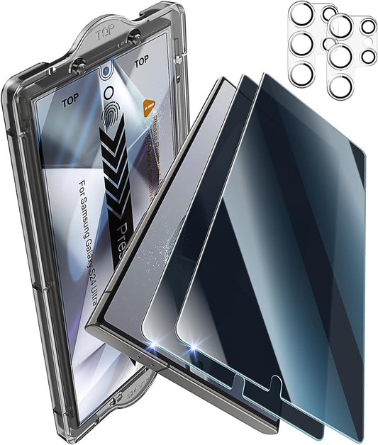 iGluz 2+2 Pack Privacy Tempered Glass Screen Protector for Samsung Galaxy S24 Ultra 6.8", 9H Ultra-Sensitive Glass with 0.02s Fingerprint Unlock Support, Anti-Spy, Easy Installation, Case-Friendly WN420