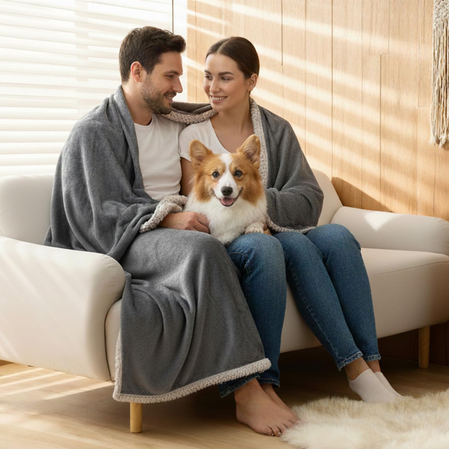 Makigued Waterproof Dog Blanket for Couch & Bed, Reversible Sherpa Fleece Pet Throw with Quiet TPU Barrier, Machine Washable Furniture Protector for Large Dogs & Cats, Twin Size 60x80 Inch, Gray WN420