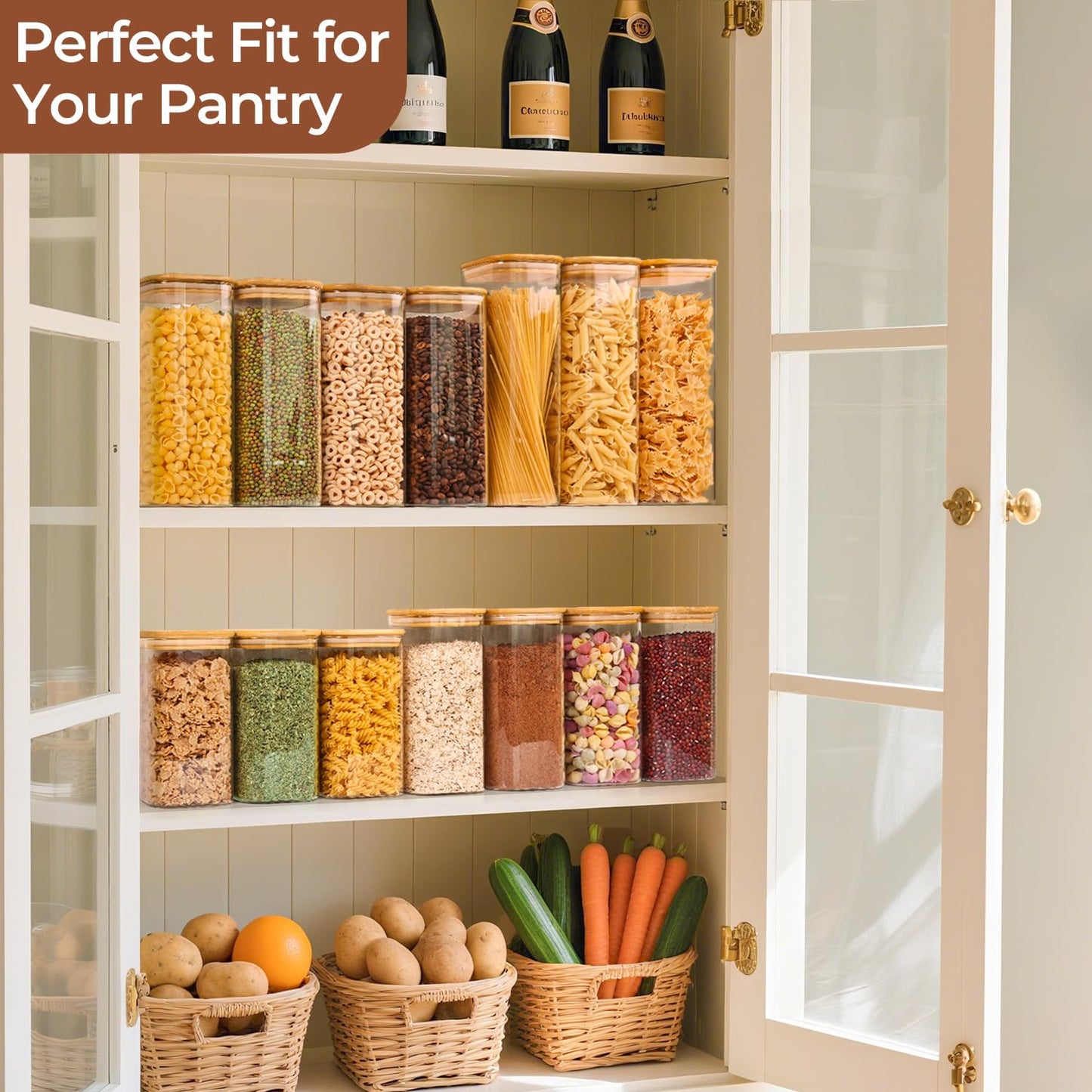ComSaf 0.6 Qt Glass Food Storage Jars Set of 6, Clear Storage Containers with Airtight Lids, Pantry Organization Jar, Spice Jar, Blooming Tea, Coffee and Sugar Container, Canister Set for Kitchen BST220