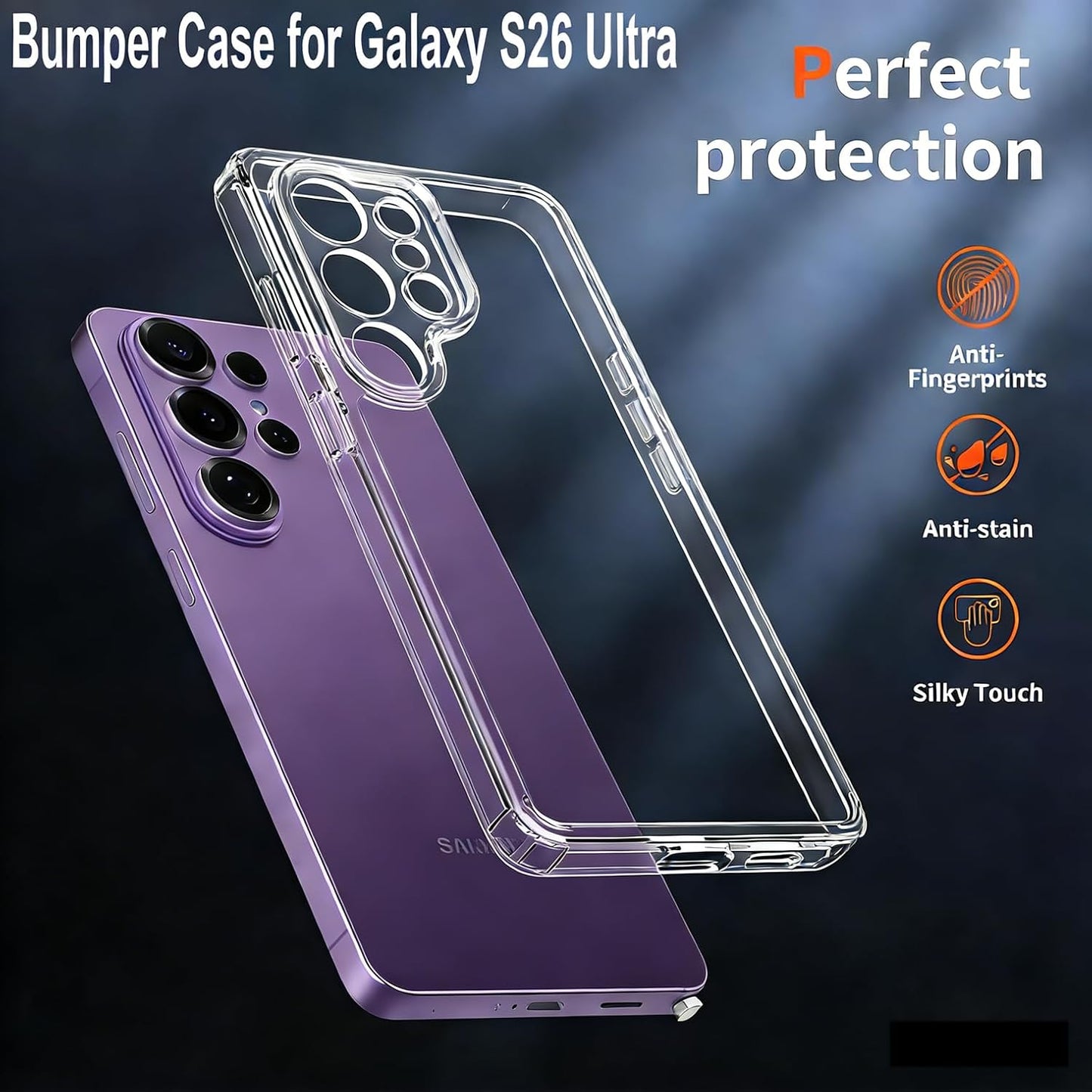 for Galaxy S26 Ultra Bumper Case Clear, No Back Design Anti-Yellowing TPU Backless Frame with Camera Cover Protection Slim Thin Lightweight for Samsung Galaxy S26 Ultra (2026) WN420