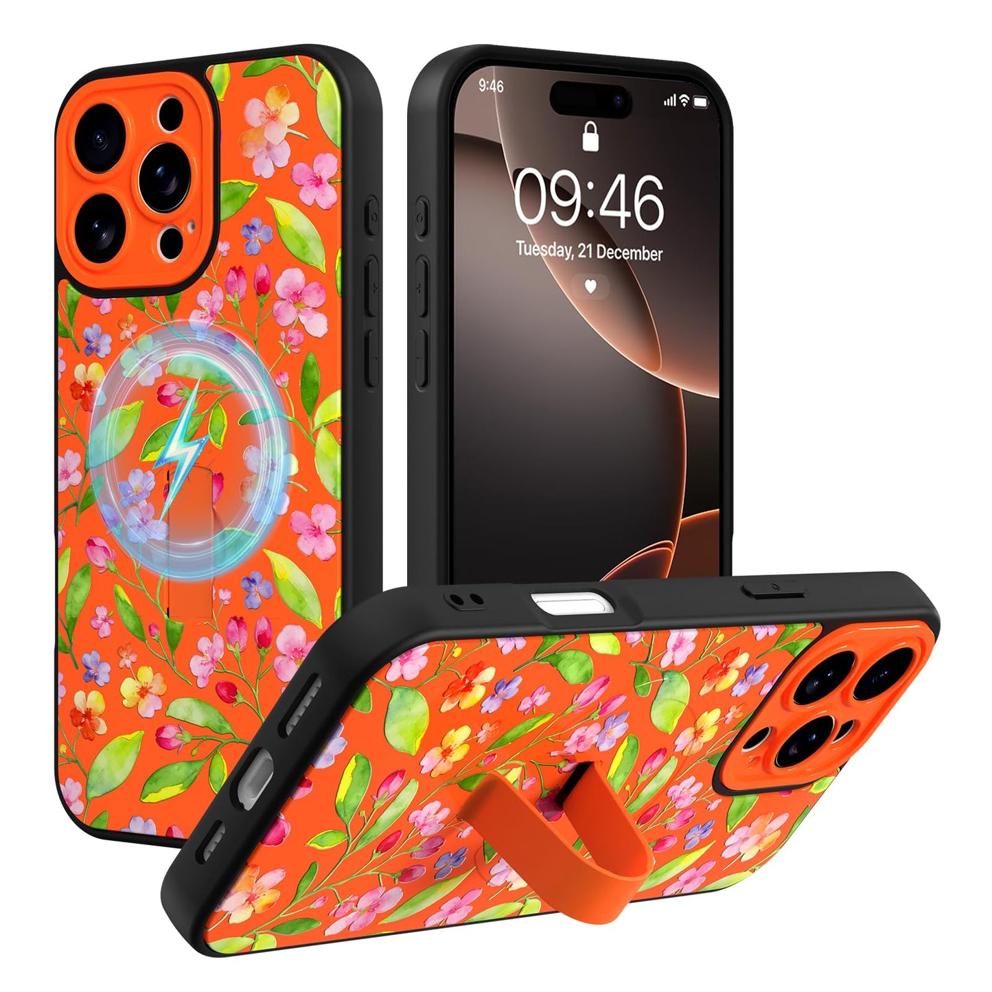 Compatible with iPhone 13 Case, Cute Cheetah Leopard Pattern | Built in Adjustable Wrist Strap Grip Hand Holder Stand Shockproof Kickstand Cover for Women Girls (Black White) WN420