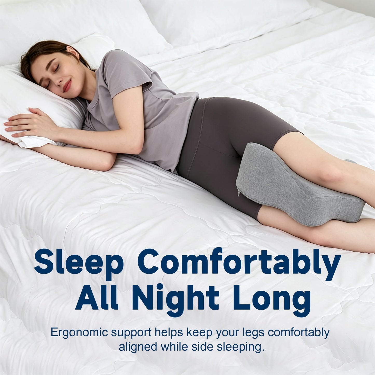 UJPFEO Knee Pillow for Side Sleepers,Leg Pillows for Sciatica,Knees,HIPS,Joints Between Legs,Back Pain Relief When Side Sleeping Spine Alignment Support for Knee Surgery Recovery,Grey WN420