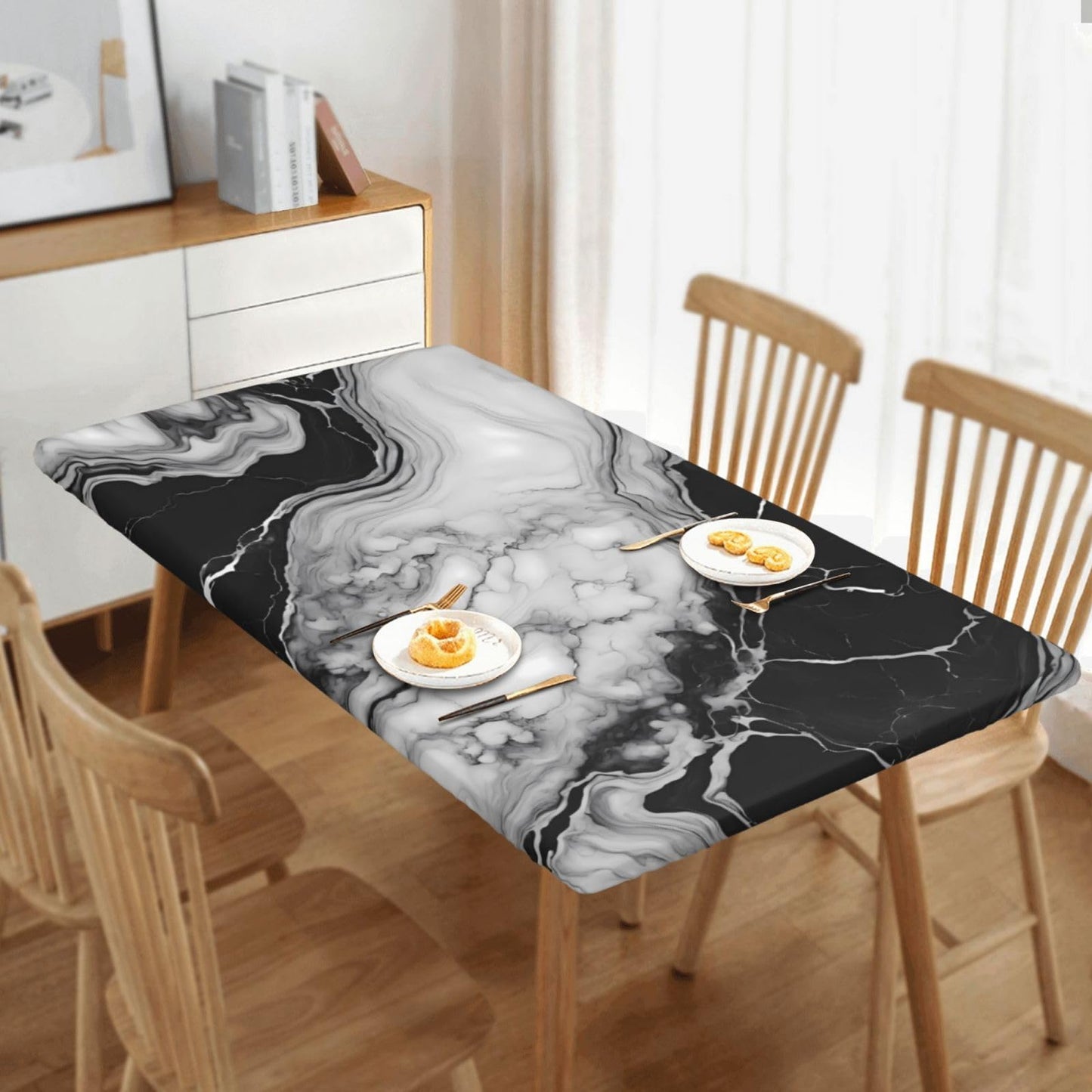 Blue Marble Rectangle Tablecloth with Elastic Edge, 5FT Table Cloths Washable Reusable Rectangular Table Cover for Kitchen Dining Party, 60" L X 30" W BST202