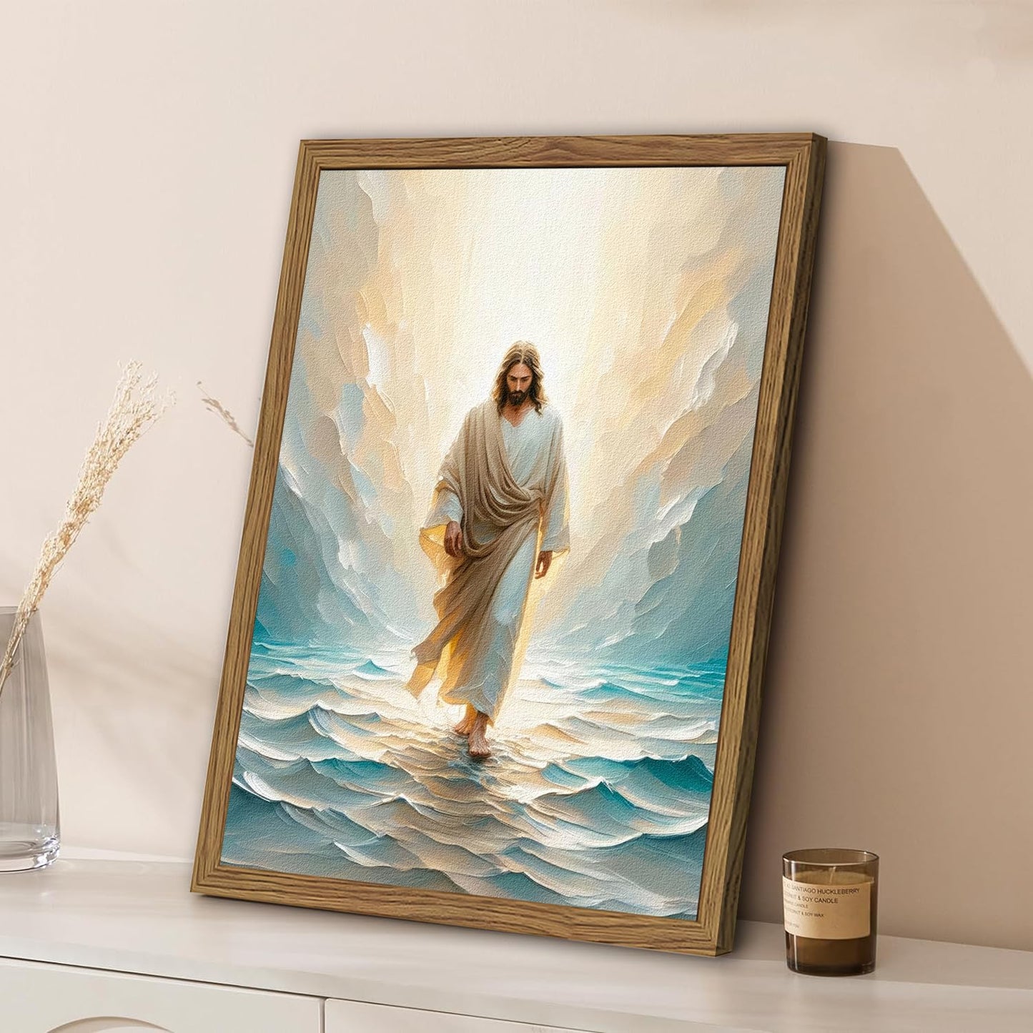 Framed 3D Textured Jesus Embracing Woman Wall Art, Jesus Hugging Woman Wall Decor Hand Drawn Sandstone Religious Christian Bible Painting Pictures for Bedroom Living Prayer Room 12x16 in Wood Framed BST202
