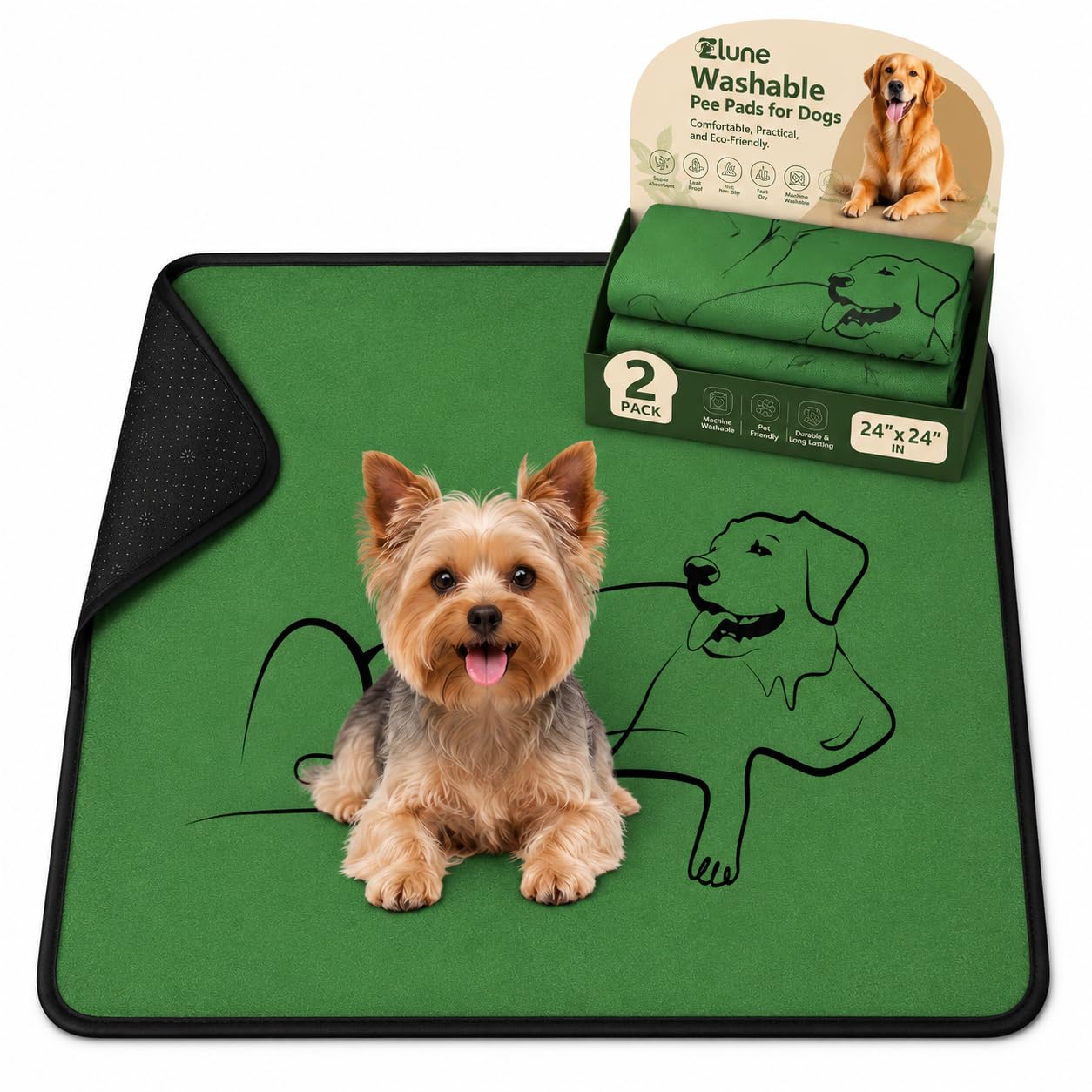 2 Pack Washable Pee Pads for Dogs 24"x24", Reusable Training Puppypads Absorbency Non-Slip & Leak-Proof for Pet Whelping Box Playpen Crate Sofa Bed Floors (Gray)