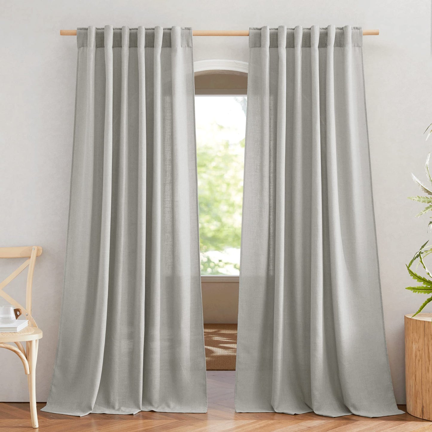 NICETOWN White Semi Sheer Kitchen Curtains 30 inch Length, Rod Pocket & Back Tab Faux Linen Blend Privacy with Light Filtering Window Drapes for Cafe, W34 x L30, 2 Panels BST220