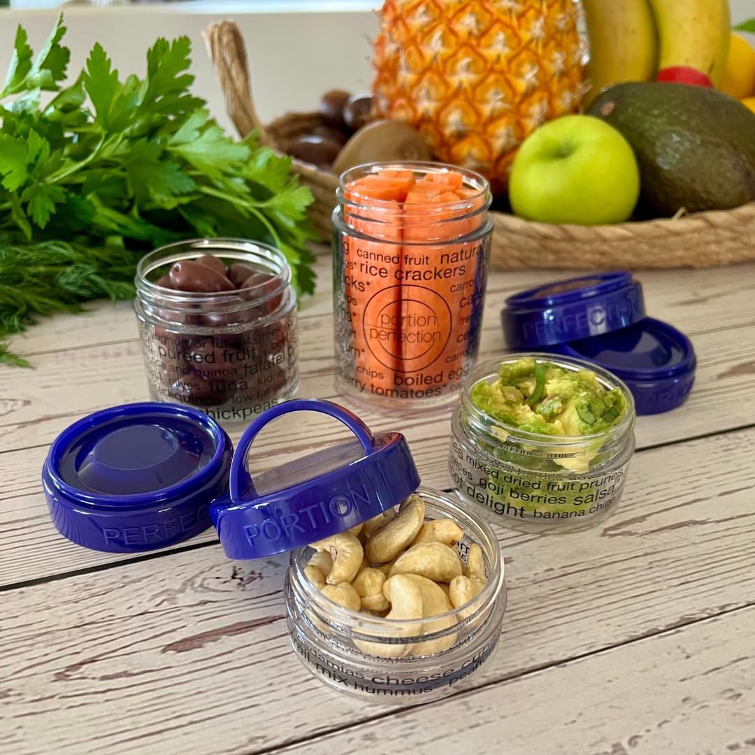 100 Cal Stackable Snack Containers for Weight Management, Food Portion Control Containers for Weight Control with Instructions for Men, Women and Bariatric Must-Haves (Purple) BST326H
