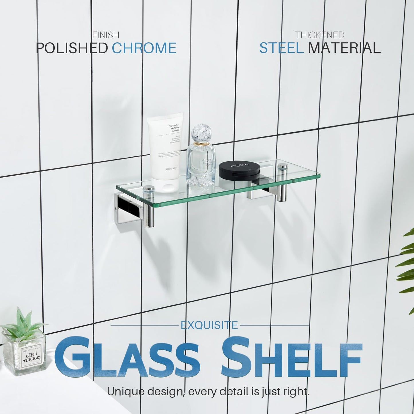 KOKOSIRI Wall Shelves Bathroom Hardware Glass Floating Shelf 12-Inch for Bedroom, Living Room, Kitchen, Hanging Rack Champagne Bronze B1105CPG-L12 BST202