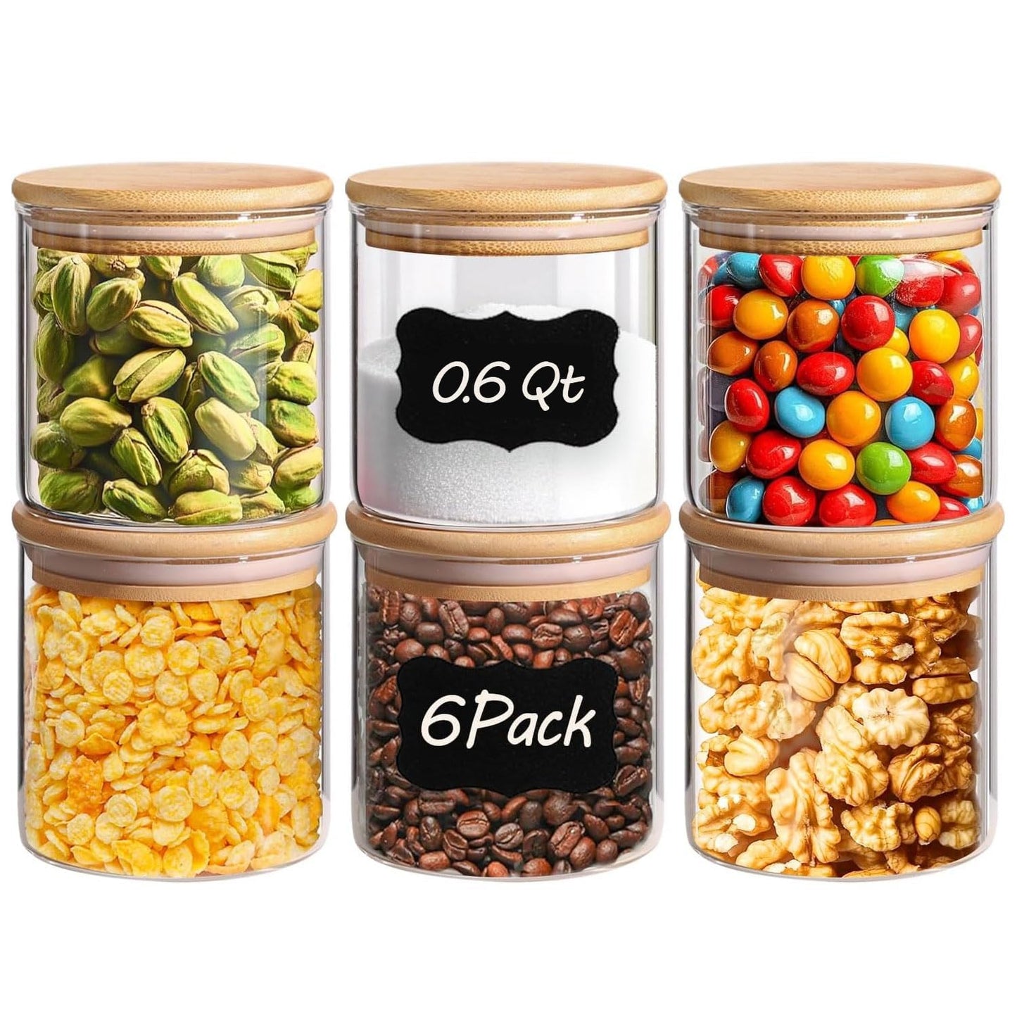 ComSaf Glass Storage Containers With Lids 0.5 Qt, 6 Pack Small Glass Jars | Small Glass Containers, Spice Jar 15oz, Candy, Family Snack Storage, Coffee Bar Organization, Size For Subpackage, BPA Free BST220
