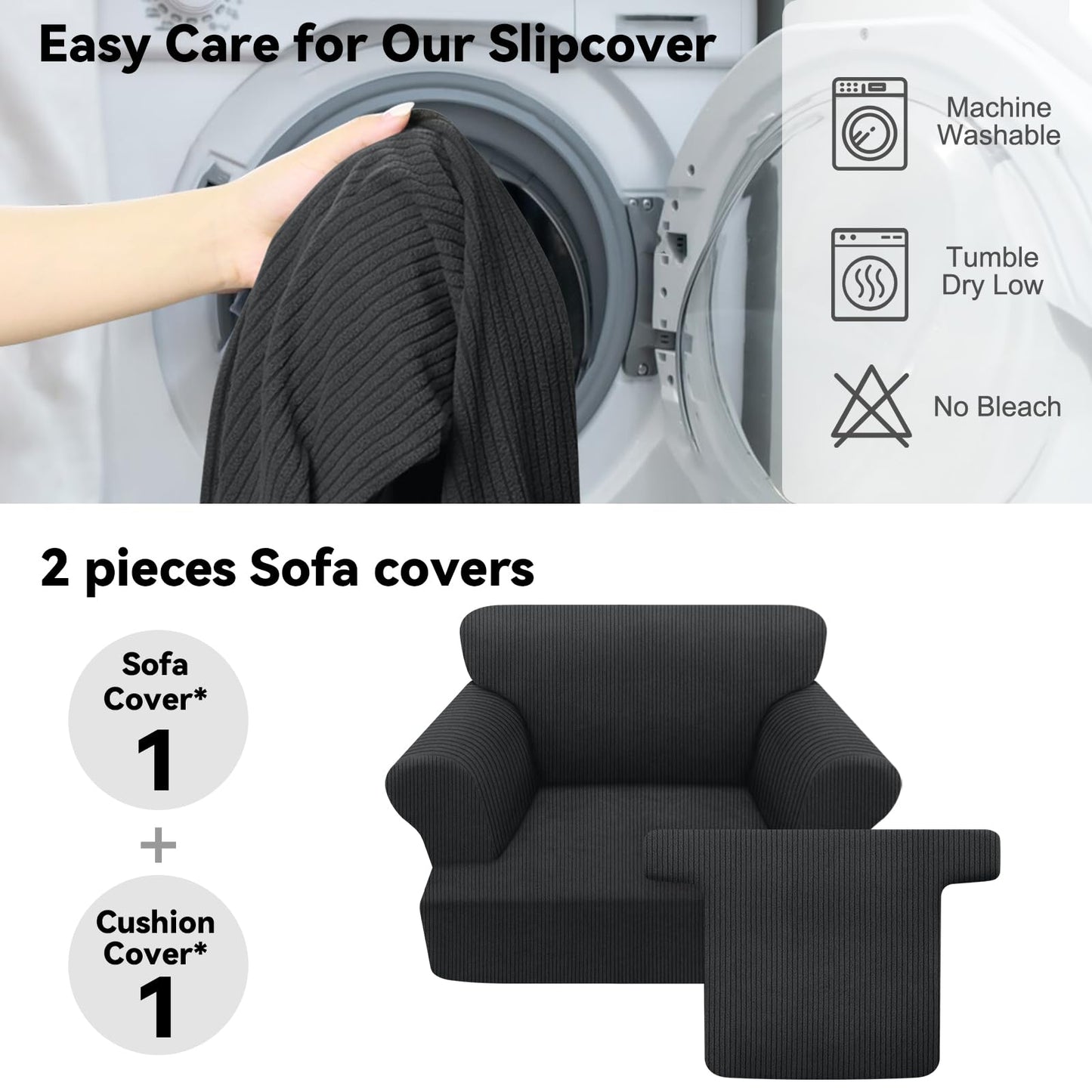 Waterproof Chair Cover with Arms 2-Piece Set Striped Slipcover for 1 Separate T Cushion Couch - TPU Fabric Armchair Covers Leakproof Couch Protector for Kids, Pets(Chair, Beige) BST220