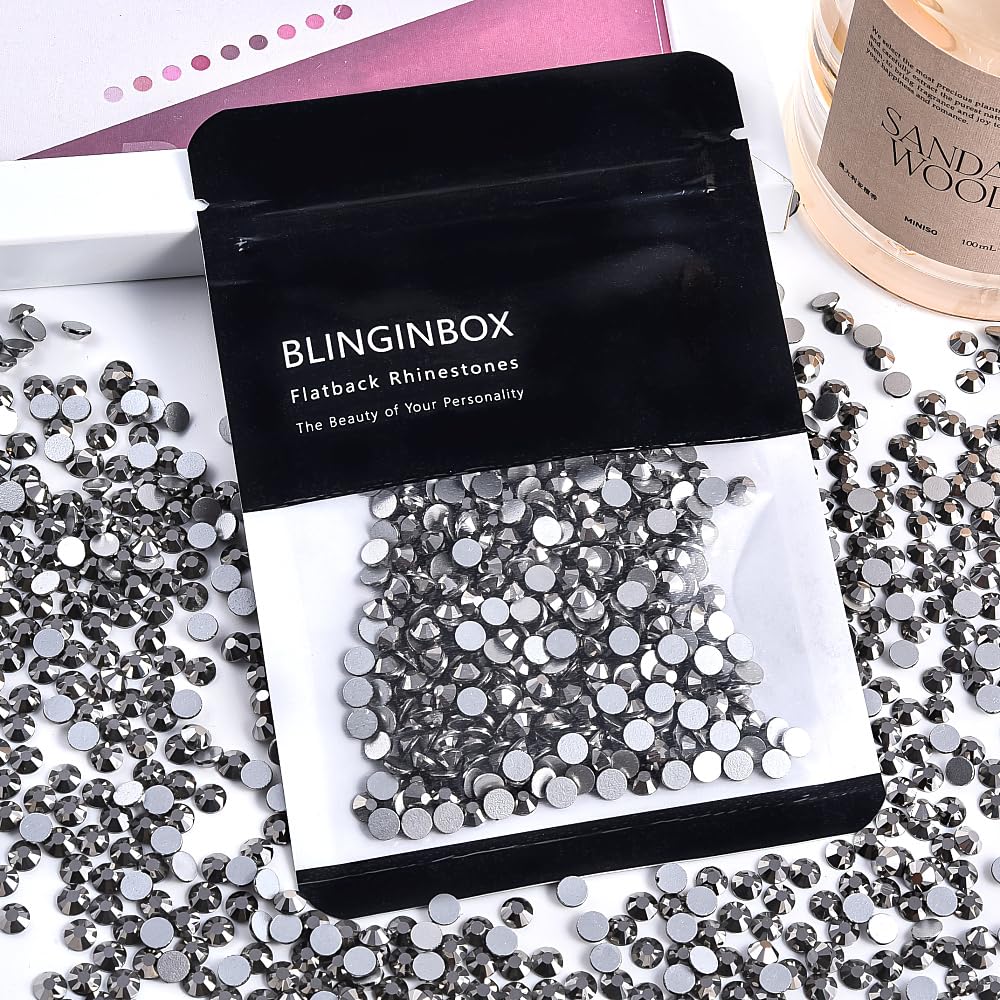Black Shine Glass Rhinestones Crystal Flatback Gemstones for Crafts Nails Makeup Bags and Shoes Decoration.(SS20/1440pcs) BST202
