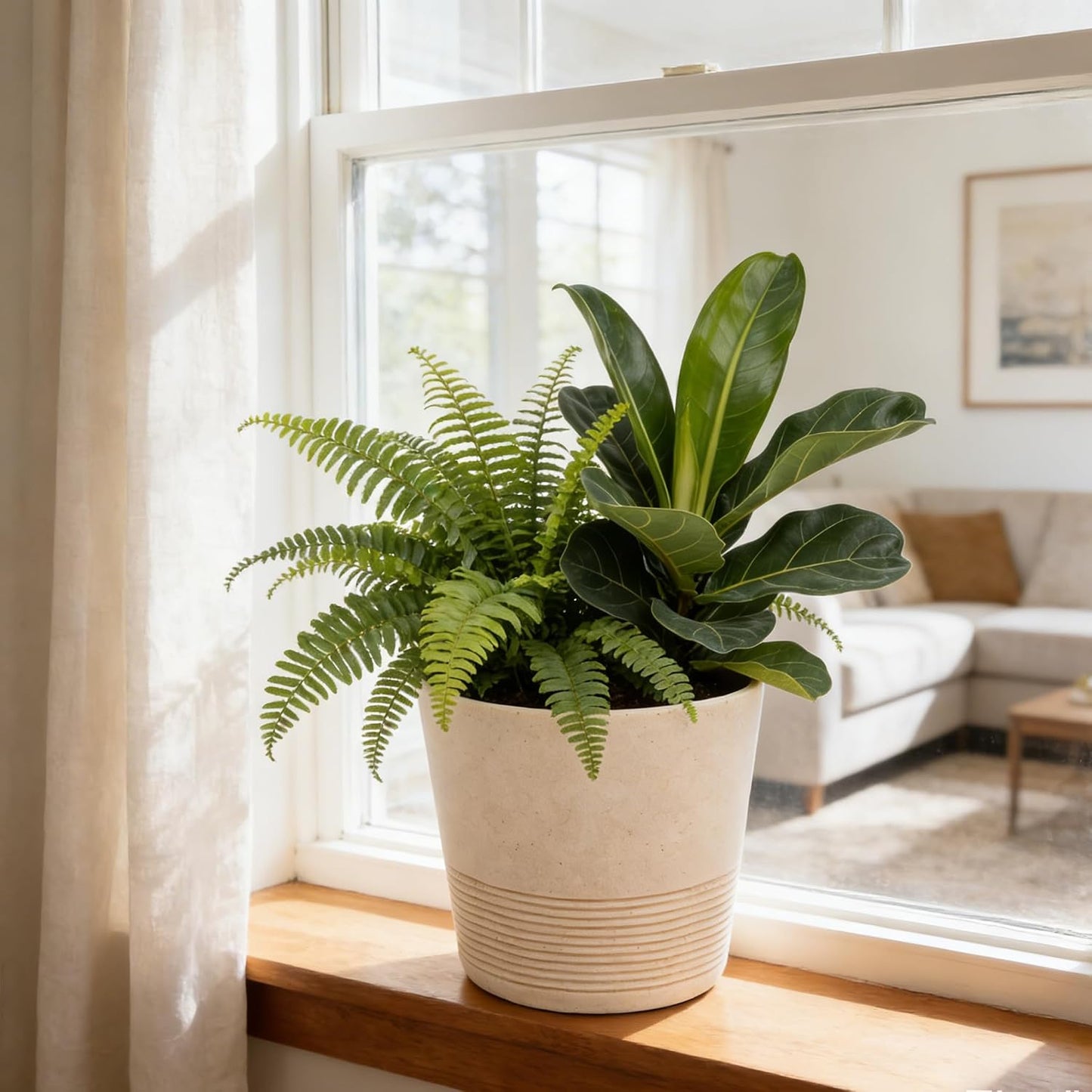 Ekirlin 7 Inch Indoor Plant Pot, Natural Resin Gravel Textures Planters, Modern Heavy Planter with Drainage Hole, Removable Rubber Stopper and Non-Slip Soft Pad, Decorative Pot for Home/Outdoor/Garden WN420