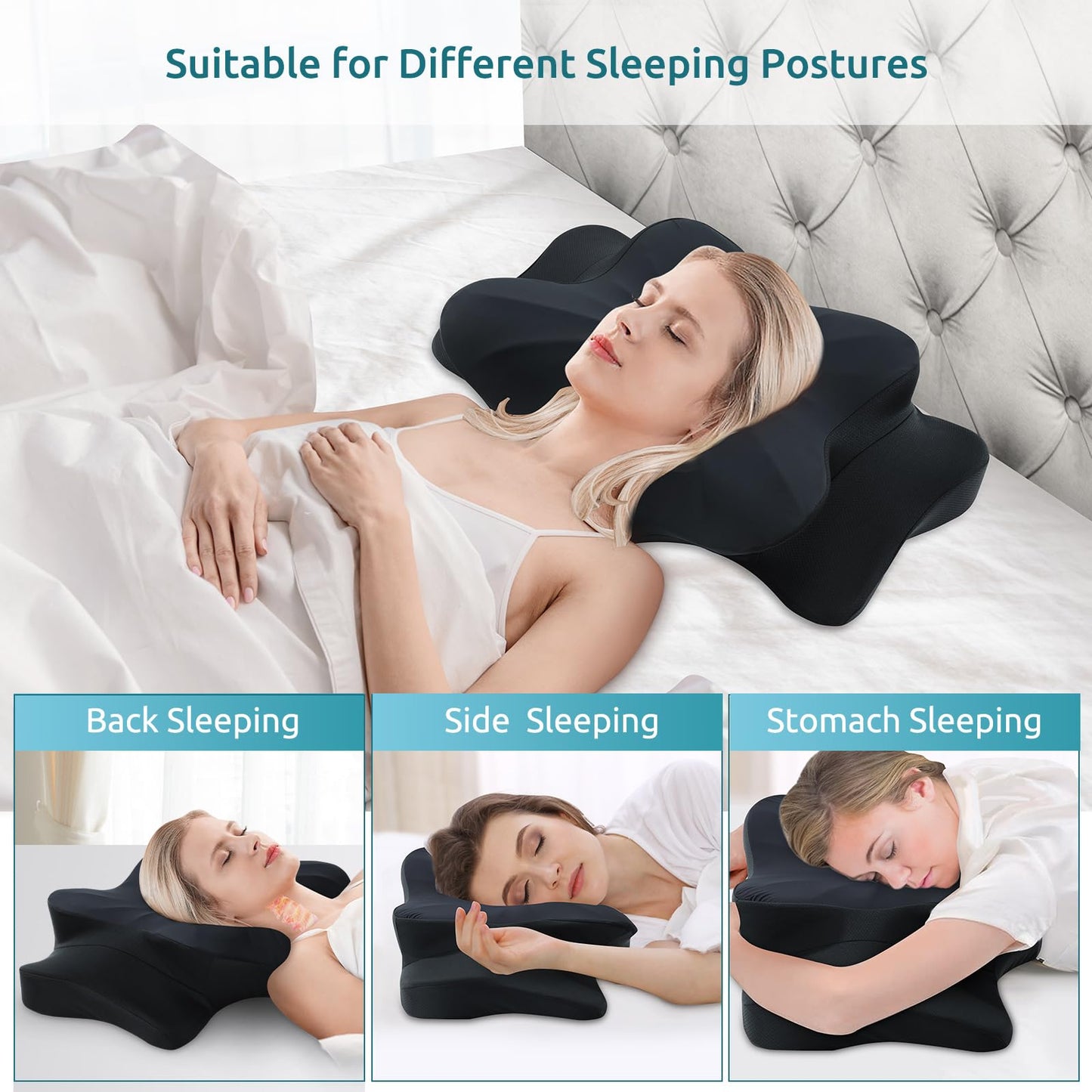 DONAMA Cervical Pillow for Neck and Shoulder,Contour Memory Foam Pillow,Ergonomic Neck Support Pillow for Side Back Stomach Sleepers with Pillowcase-Standard Size BST220
