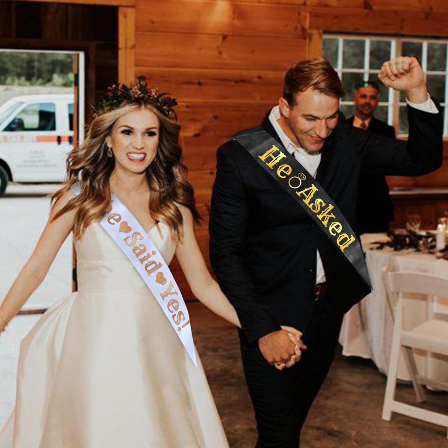 2 Pcs He Asked & She Said Yes Engagement Proposal Party Sashes Kit, Funny Bride to Be and Groom to Be Sash for Bachelorette Bridal Shower Wedding Party, Future Mrs Sash and Lucky Mr BST220