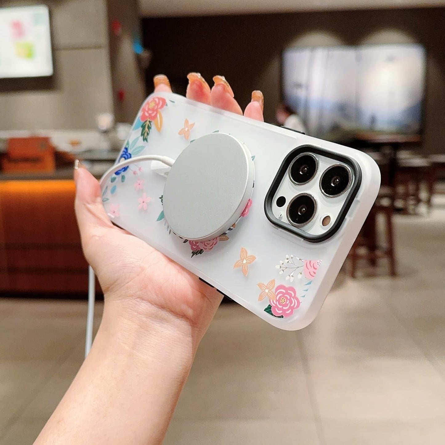 Compatible for iPhone 13 Pro Max Case,Clear Floral Design【Compatible with Wireless Charging】【Camera Lens Protector】 Women Magnetic Case for iPhone 13 Pro Max-M WN420