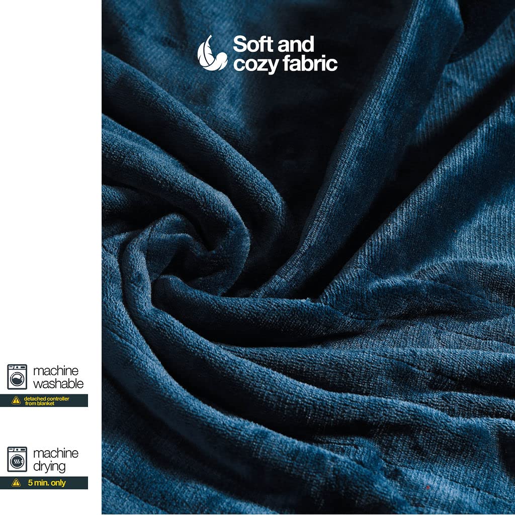 Medical king Heated Blanket, Machine Washable Extremely Soft & Comfortable Electric Blanket Throw Fast Heating with Hand Controller 10 Heating Settings & auto Shut-Off (Blue, 50 x 60) BST220