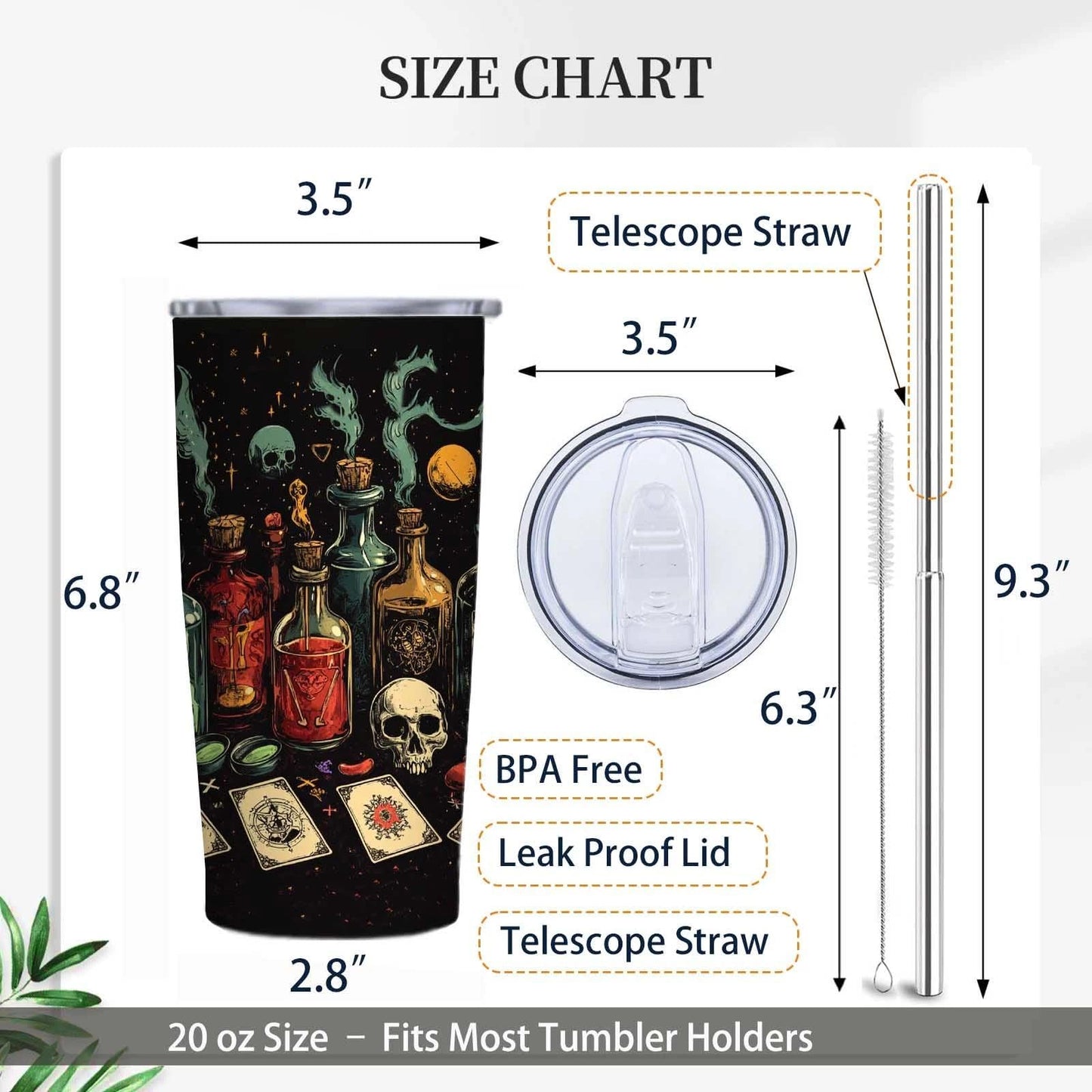 Gothic Skull 20 oz Insulated Stainless Steel Tumbler | Spooky Skeleton Travel Mug with Leak Proof Lid and Telescope Straw | Hot & Cold Coffee Cup | Halloween Gifts for Men and Women WN420