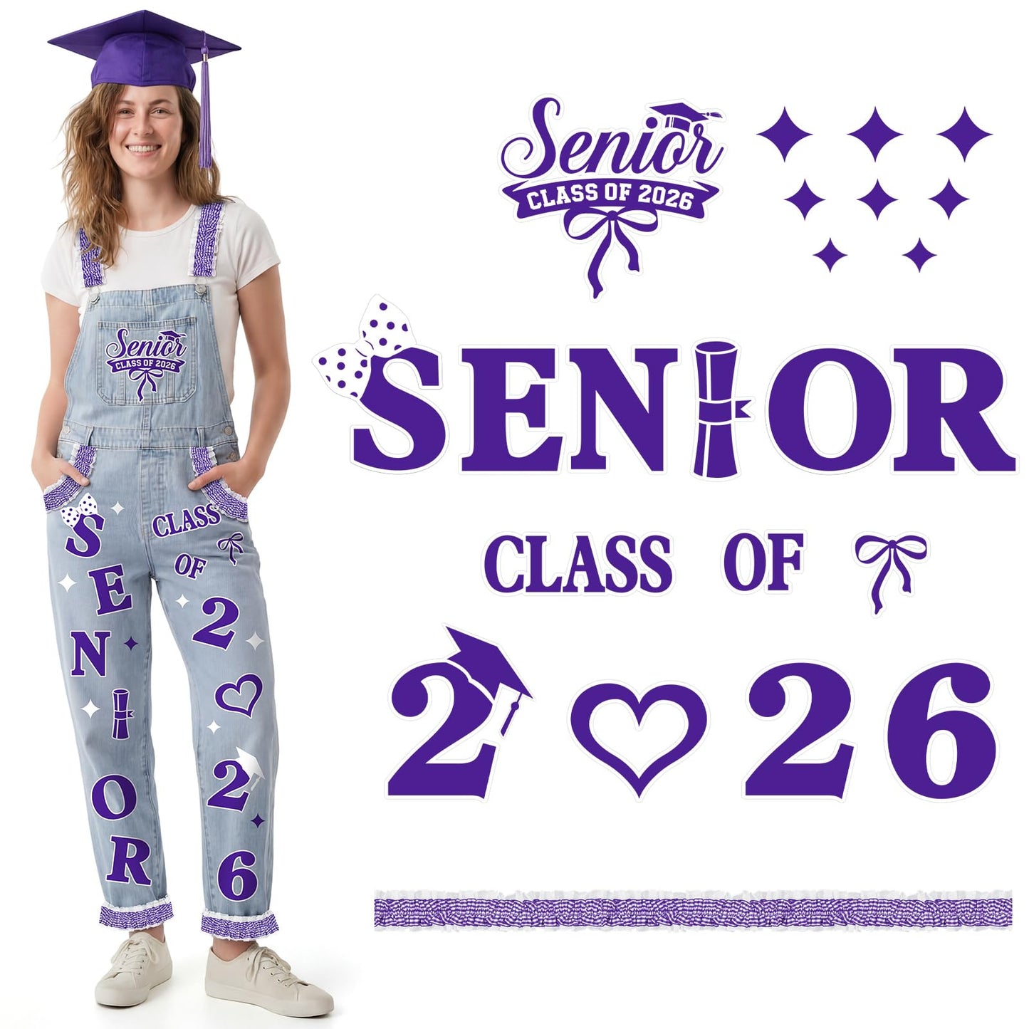 Solsew 6 Sets Class of 2026 Iron on Transfers for Overalls, Senior 2026 Iron on Patches Heat Transfer Stickers for Class Group Graduation Party Bib Pants Jeans Decorations(Pink) BST202