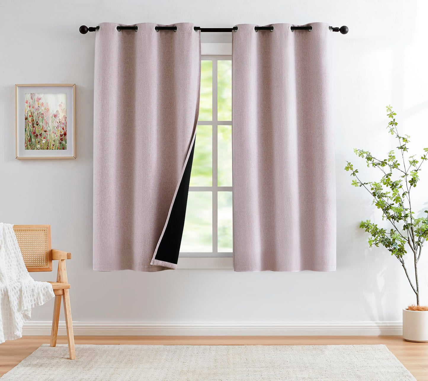 Grey Full Blackout Linen Curtains 84-inch-Long Thermal Insulated Noise Reducing Bedroom Drapes Rustic Farmhouse Triple Weave Window Treatment Set for Theatre, Nursery, 40"x84"x2, Grey BST202