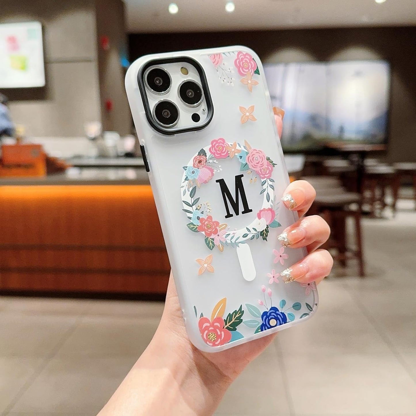 Compatible for iPhone 13 Pro Max Case,Clear Floral Design【Compatible with Wireless Charging】【Camera Lens Protector】 Women Magnetic Case for iPhone 13 Pro Max-M WN420