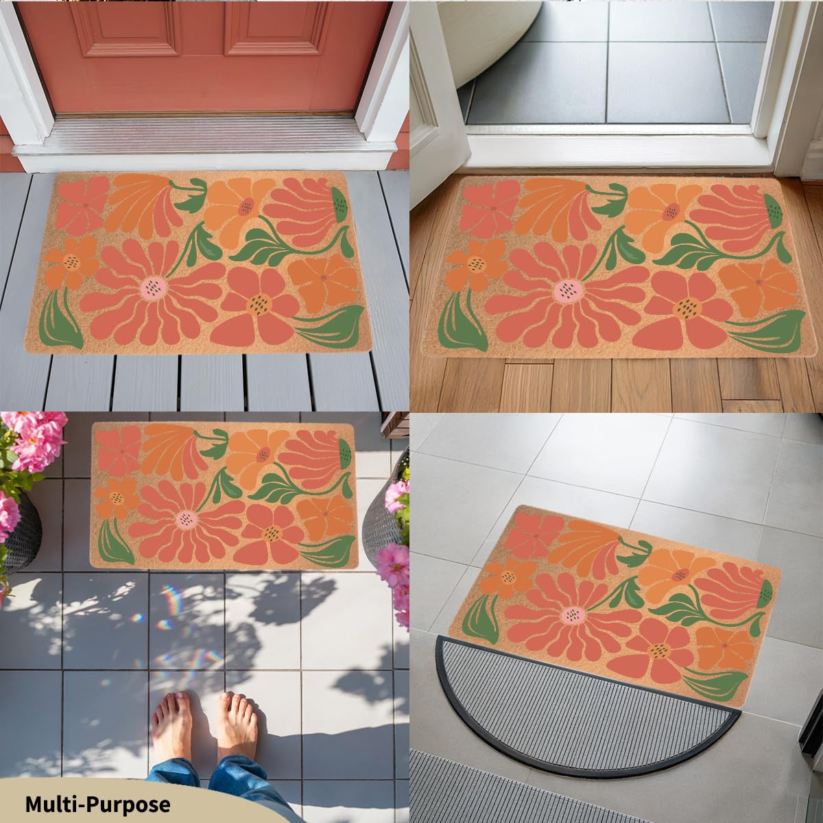 Funny Cat Door Mat 18x30 Inch, Faux Coco Coir Doormat with Non-Slip PVC Backing, Cats Printed Welcome Mat for Outdoor Indoor Entryway Porch Home Kitchen Patio, Cat Lover Gifts for Women Mom BST202