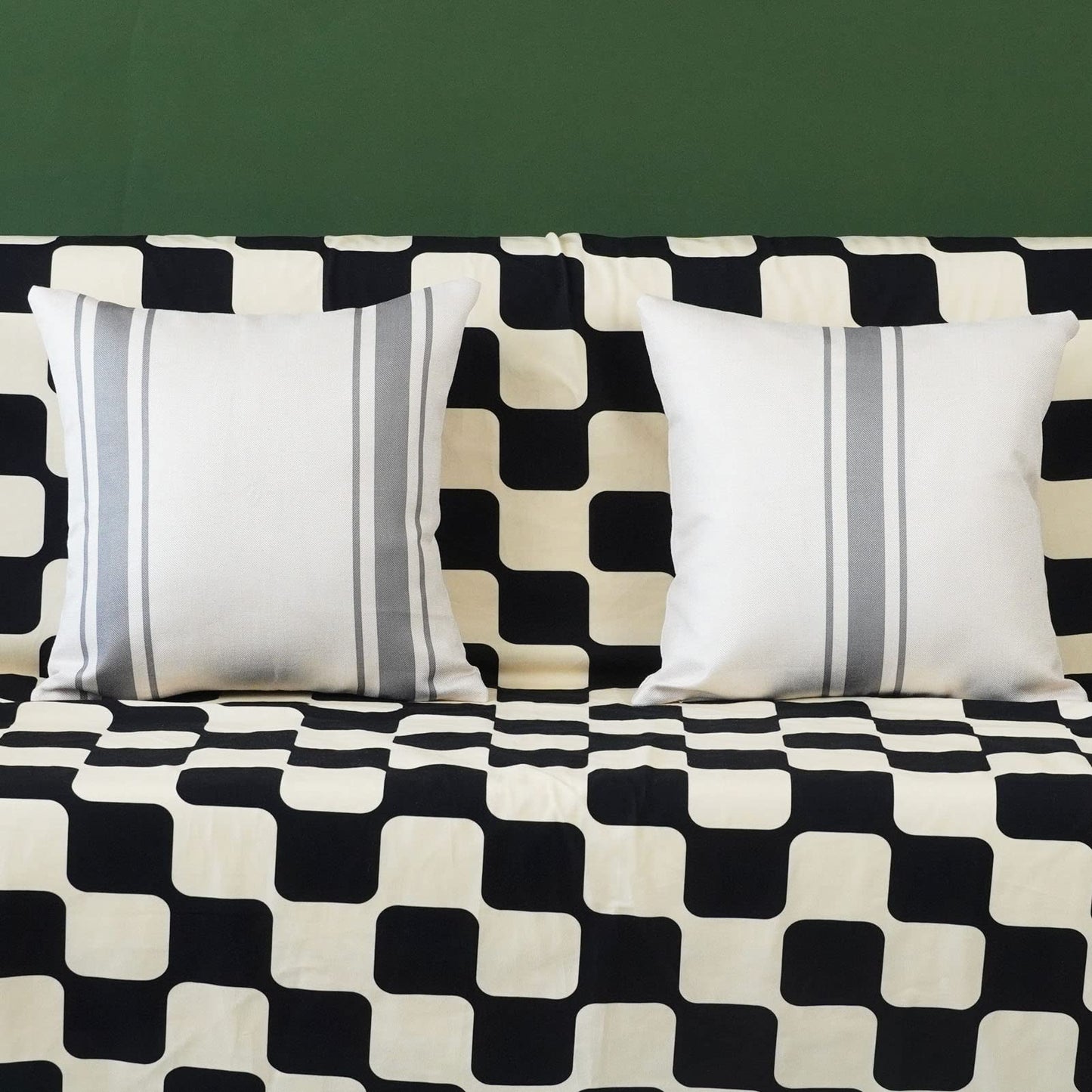 ONWAY Outdoor Pillow Covers Waterproof 18x18 Set of 2 Decorative Linen Throw Pillow Cover Beige and Black Striped Outdoor Pillows for Patio Furniture BST220