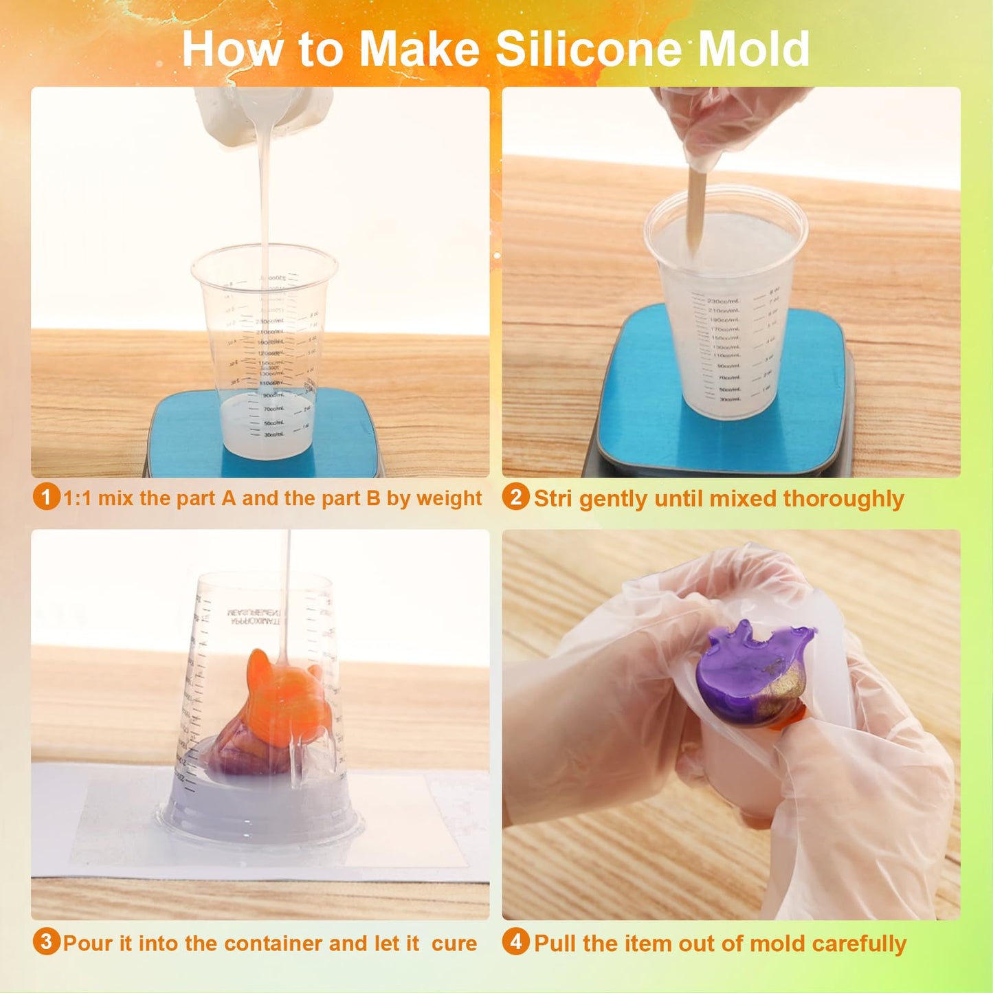 CHANGTIKEJI Silicone Mold Making Kit, 38.8oz 10A Elastic Liquid Silica Gel for Casting Resin molds and Candle & Soap Mold,Fast Cure Translucent Platinum Silicone Rubber BST326H
