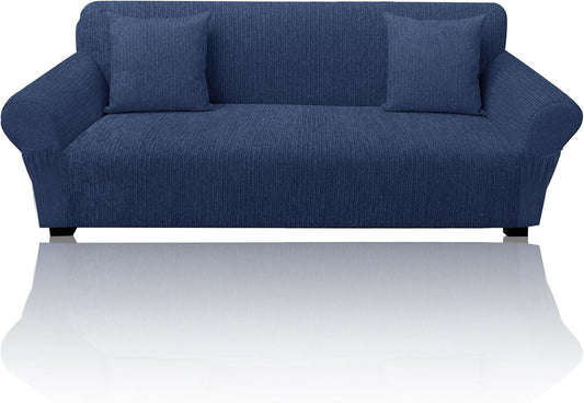 Sofa Slipcover with 2 Pillow Cover for 3 Cushion Couch, Non Slip Furniture Protector with Elastic Bottom, Washable Sofa Cover for Kids, Pets (Sofa, Navy) BST326H