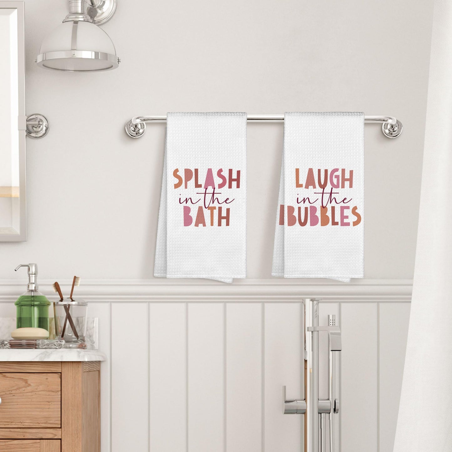 Kids Nursery Bathroom Decor Hand Towels 16x24 Set of 2, Wash Hands Brush Teeth Decorative Towels Gifts for Kids Baby Toddlers, Boho Flush Toilet Bathroom Kitchen Hand Towel Decor BST220