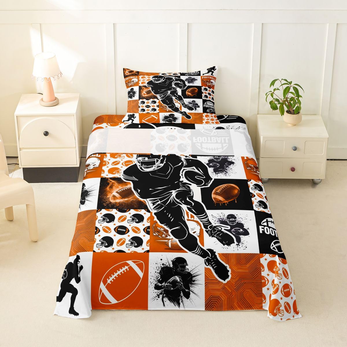 Erosebridal Gridiron Sheet Set Sports Ball Game Sheets Twin for Boys Girls Rugby Competition Game Bed Sheets Set, Football Themed Bedding Set with 1 Pillowcase BST326H