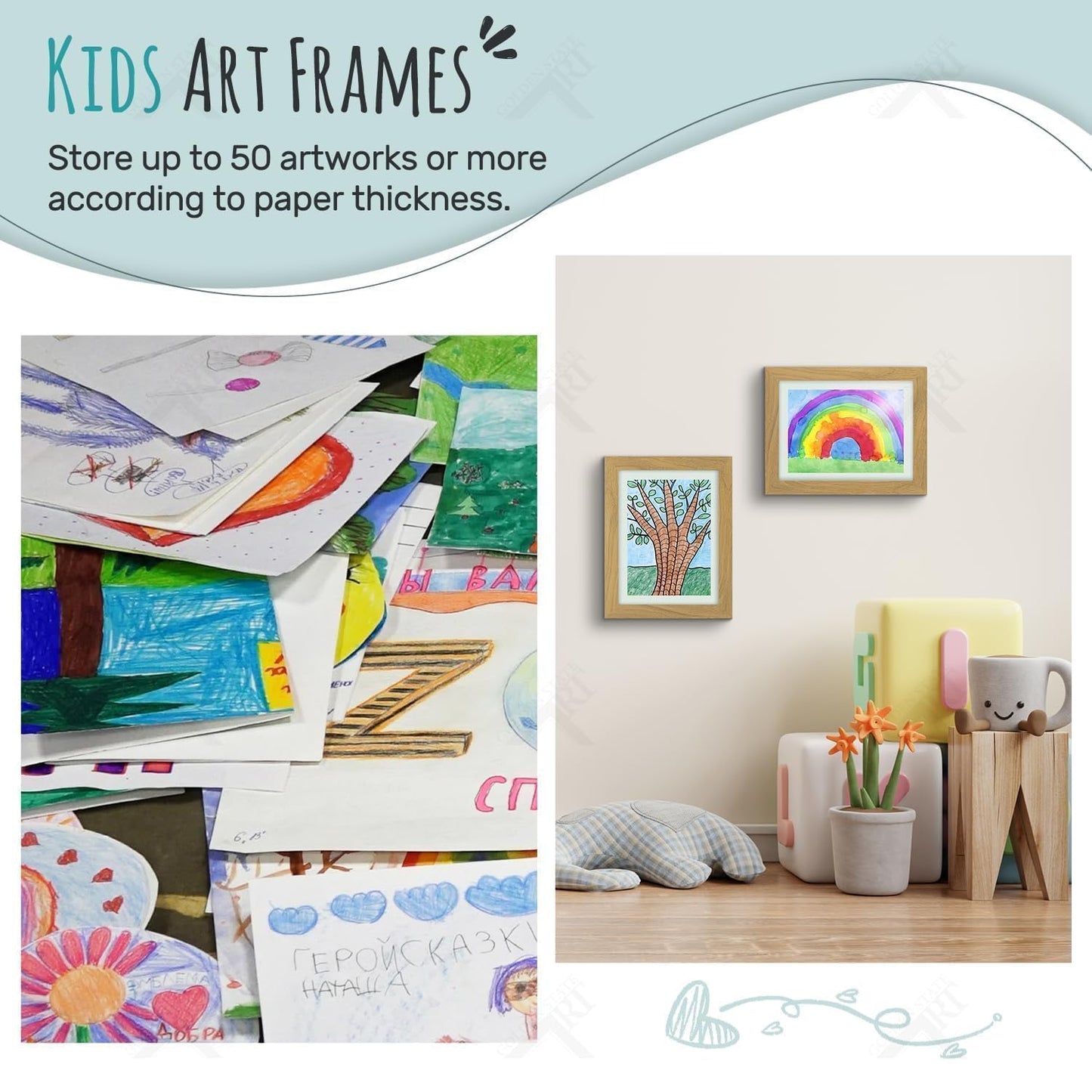 Golden State Art, 8.5x11 Kids Art Frames, Front-Opening Picture Frame Great for Kids Drawings, Artworks, Children Art Projects, Schoolwork, Home or Office (Walnut, Set of 2) BST220
