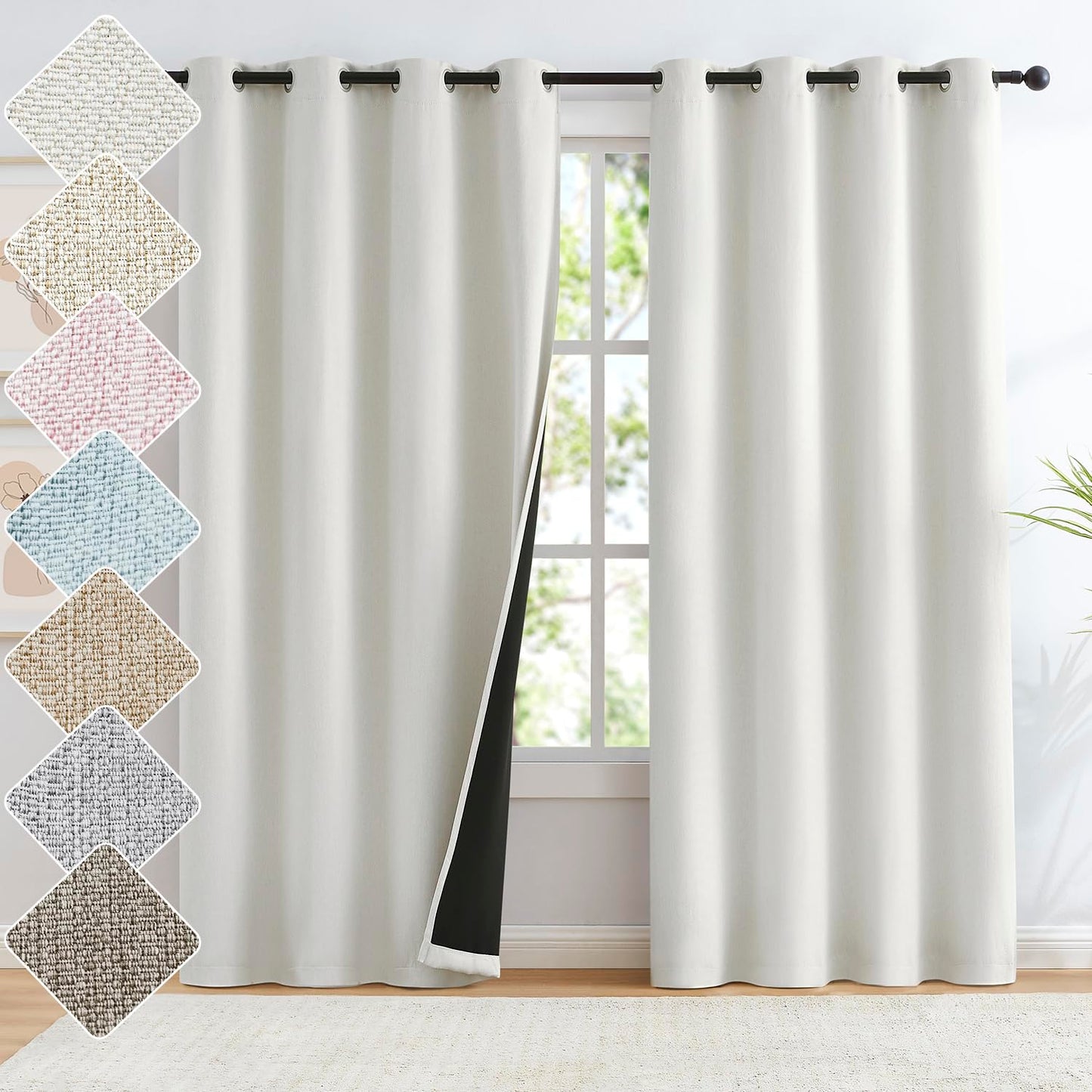 Grey Full Blackout Linen Curtains 84-inch-Long Thermal Insulated Noise Reducing Bedroom Drapes Rustic Farmhouse Triple Weave Window Treatment Set for Theatre, Nursery, 40"x84"x2, Grey BST202