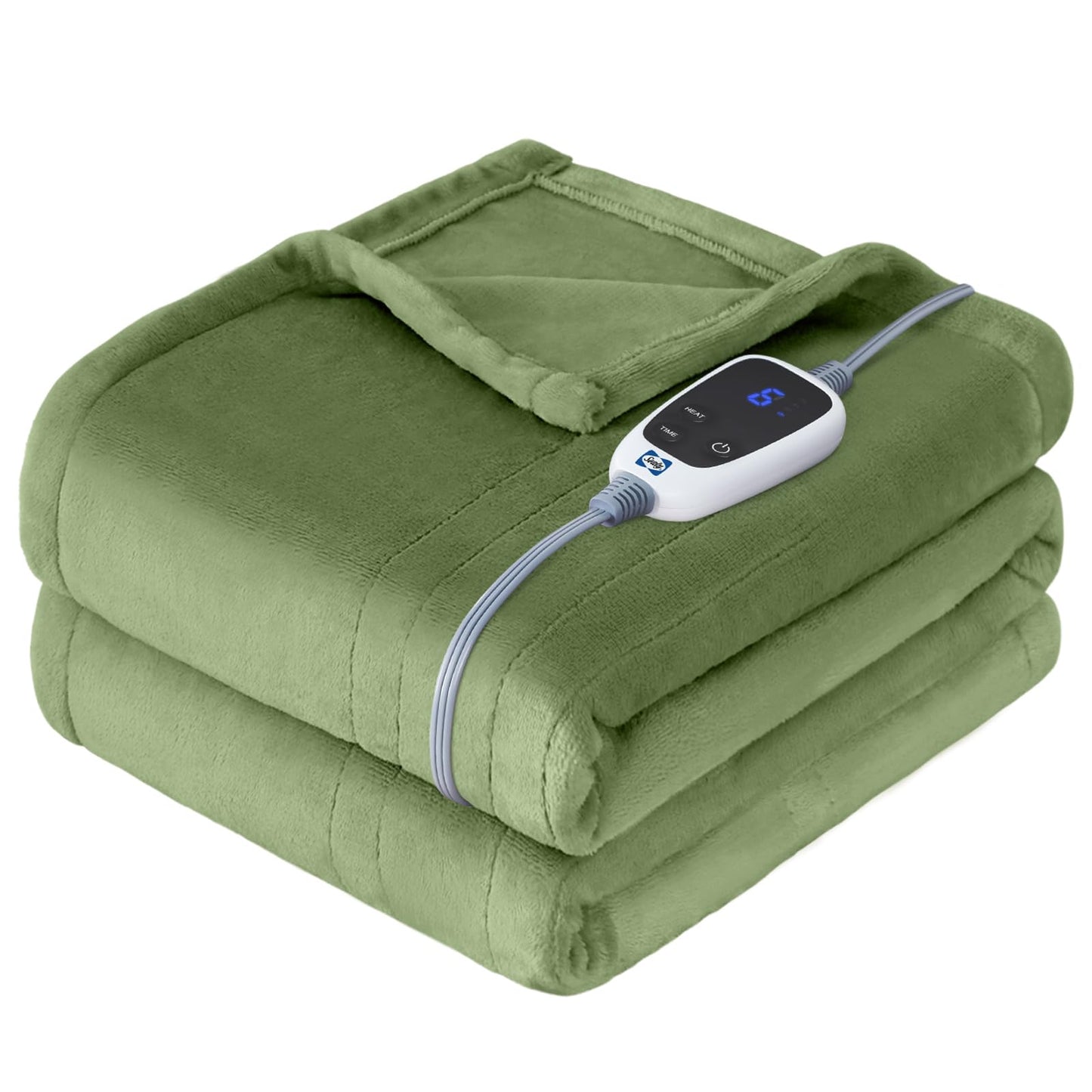 Sealy Heated Electric Blanket Queen Size, Flannel Electric Blanket with 10 Heating Levels & 1-12 Hours Auto Shut Off, Fast Heating Warming Blanket, Machine Washable, Grey, 84 x 90 Inch