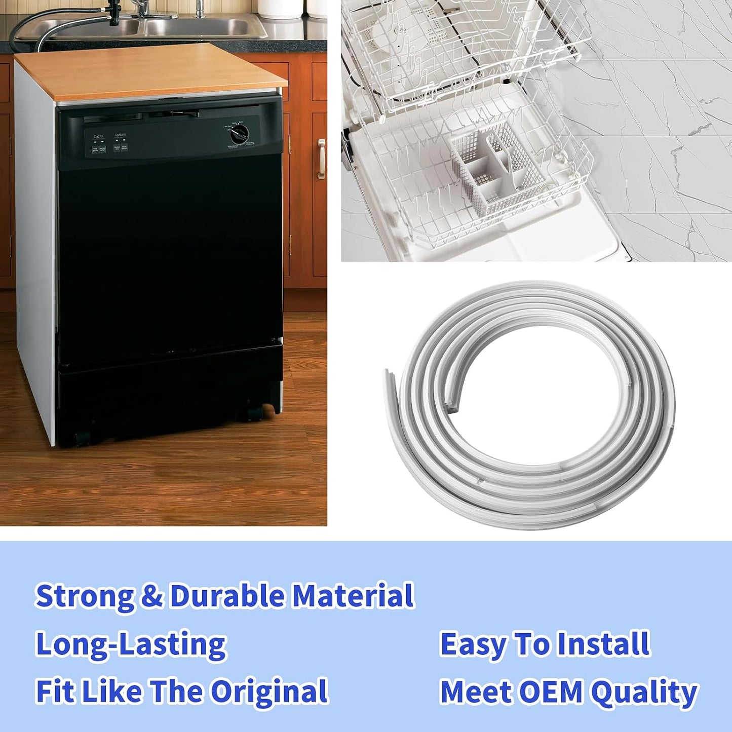 WD08X10057 Dishwasher Door Gasket Seal Kit with WD8X227 & WD8X228 Corner Gaskets Compatible with GE Hotpoint Kenmore Dishwasher Replaces WD08X10014 BST220