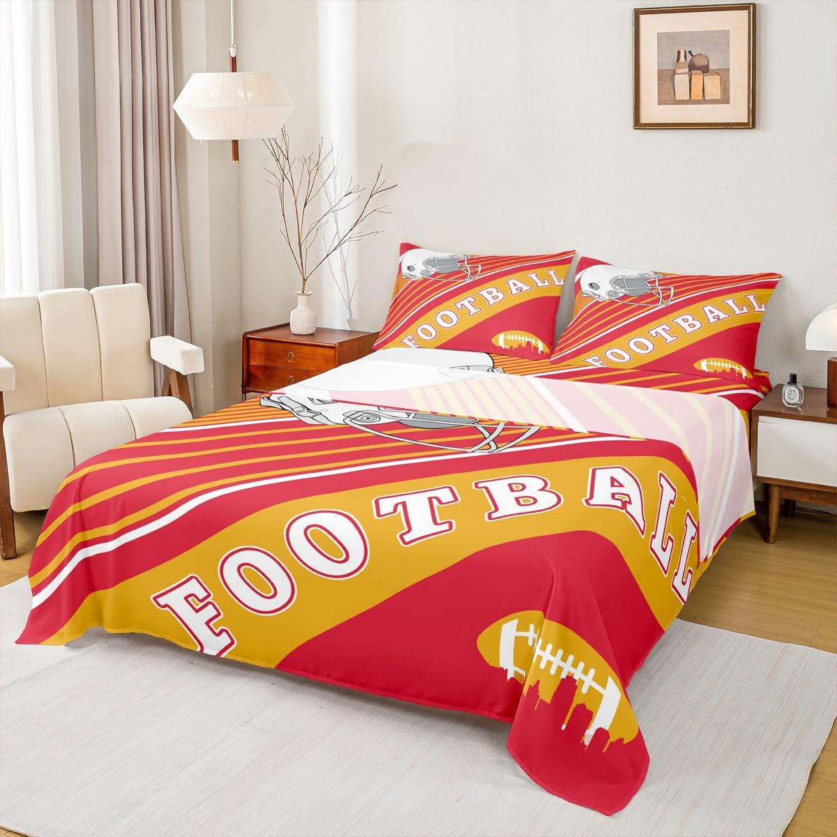 Erosebridal Gridiron Sheet Set Sports Ball Game Sheets Twin for Boys Girls Rugby Competition Game Bed Sheets Set, Football Themed Bedding Set with 1 Pillowcase BST326H