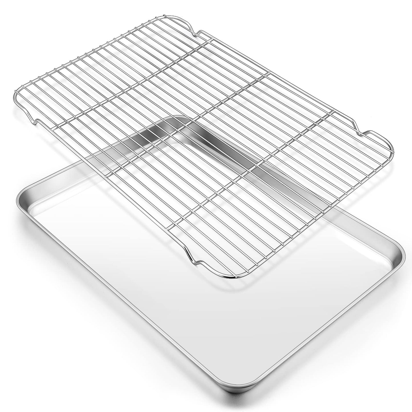 E-far Cookie Sheet with Rack Set, Half Sheet Baking Pan for Oven Cooking, 18”x13” Stainless Steel Rimmed Tray with Wire Cooling Rack for Roasting Broiling Bacon Meat Steak - Dishwasher Safe BST220