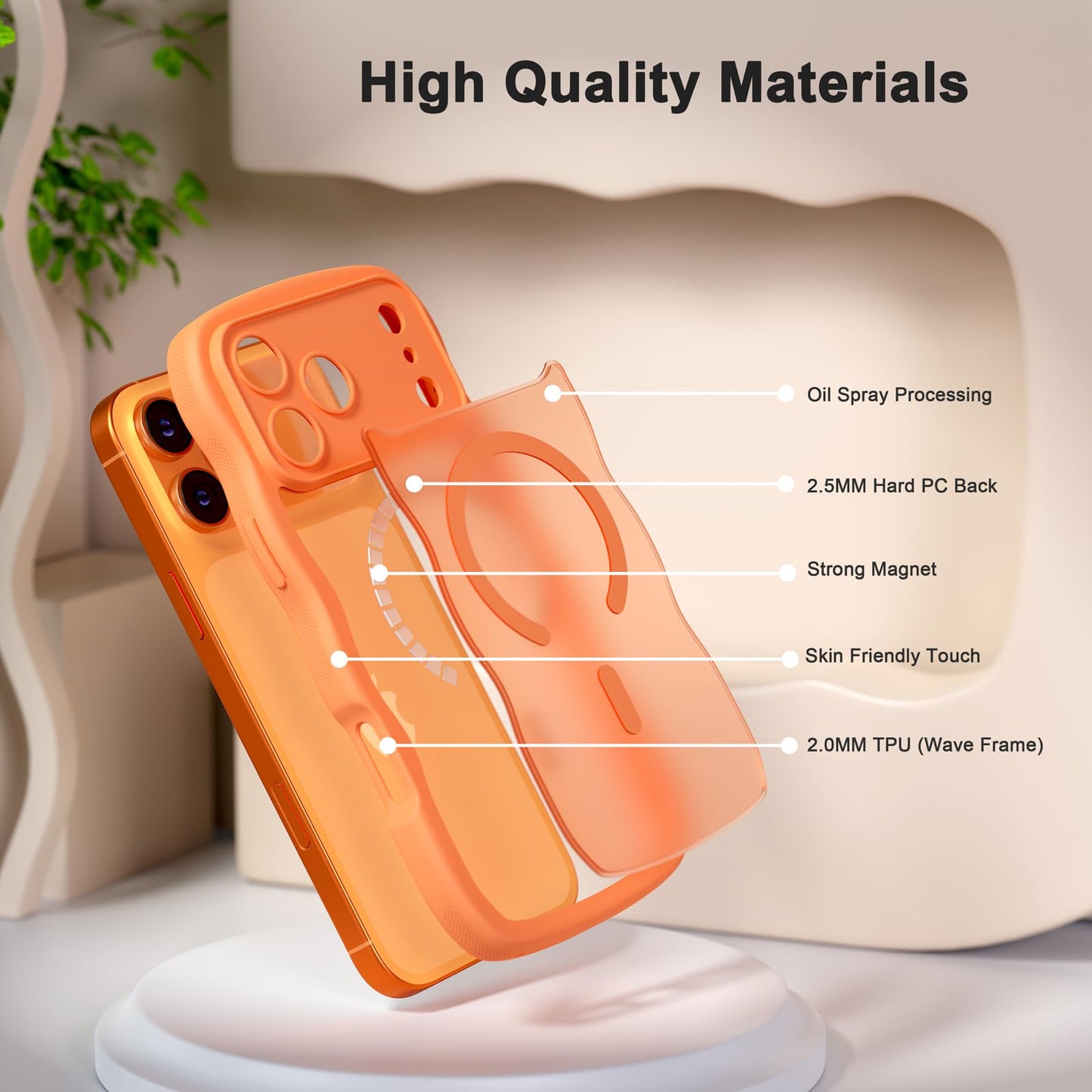 QVLANG Case for iPhone 16 Pro Max, Cute Wave Cover Case, Upgraded[Full Camera Protection][Compatible with Magsafe][Military Grade Protection][Translucent Matte] Phone Case for Women Girls, Hot Pink WN420