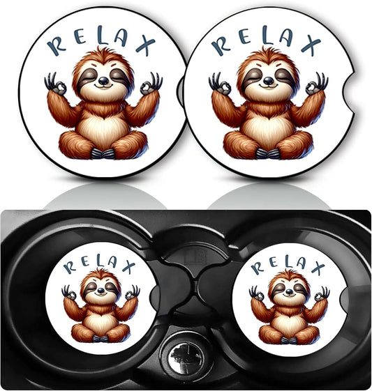 2Pack Sloth Car Cup Holder Coaster Neoprene Car Coasters BST326L