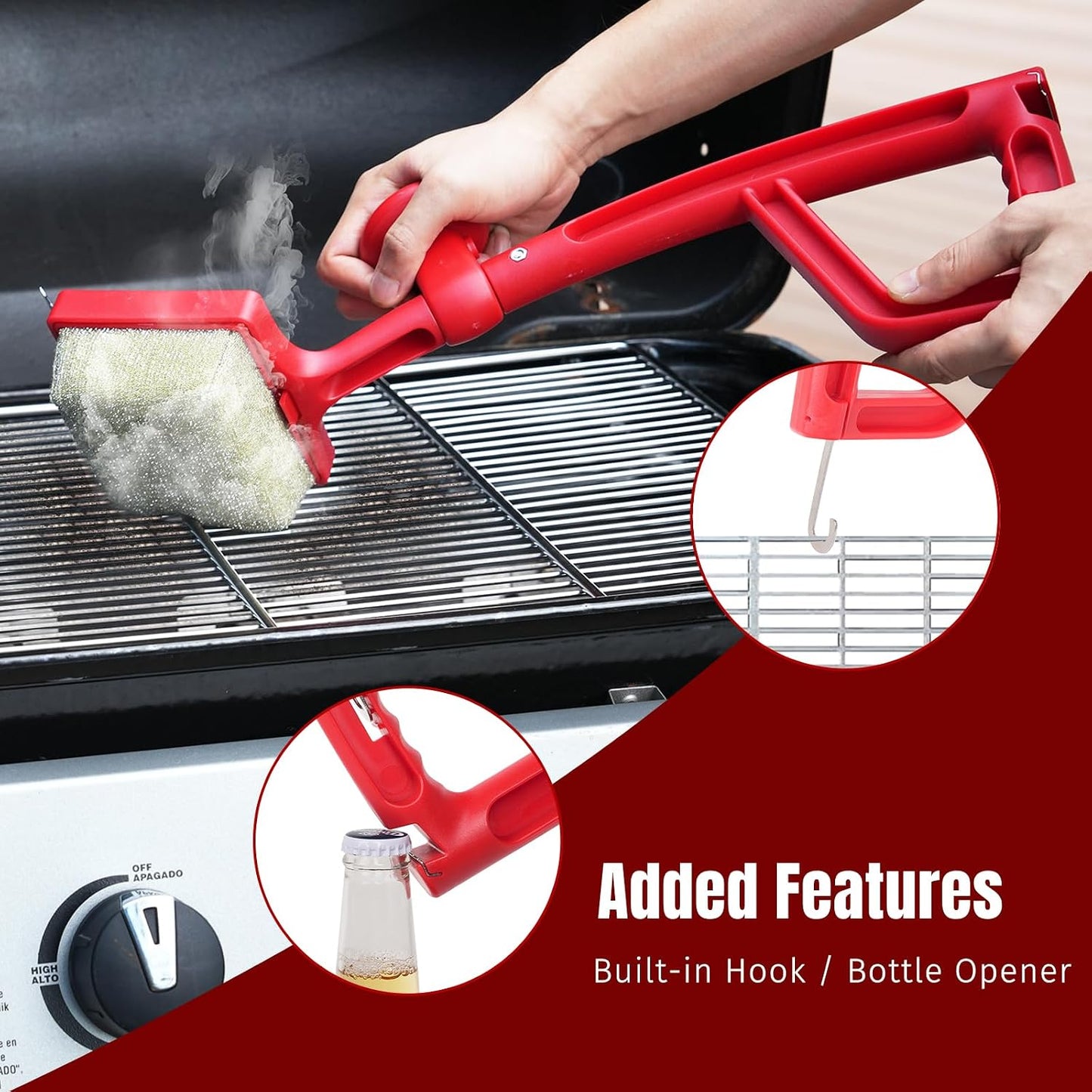 SHINESTAR Grill Brush for Outdoor Grill with 2 Replacement Heads - Cleaning BBQ Grill Brush and Scraper, Grill Brush Bristle Free with Non Metal Bristles, 3-Piece Set for Weber Traeger Grates WN420