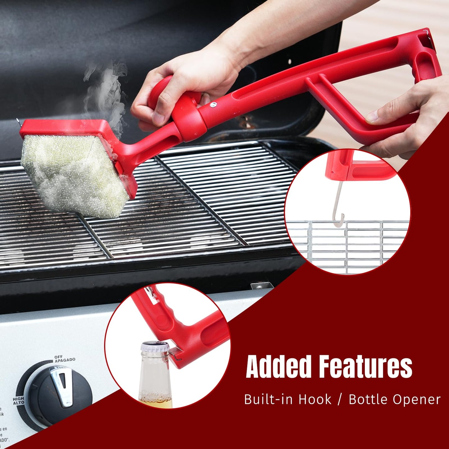SHINESTAR Grill Brush for Outdoor Grill with 2 Replacement Heads - Cleaning BBQ Grill Brush and Scraper, Grill Brush Bristle Free with Non Metal Bristles, 3-Piece Set for Weber Traeger Grates WN420