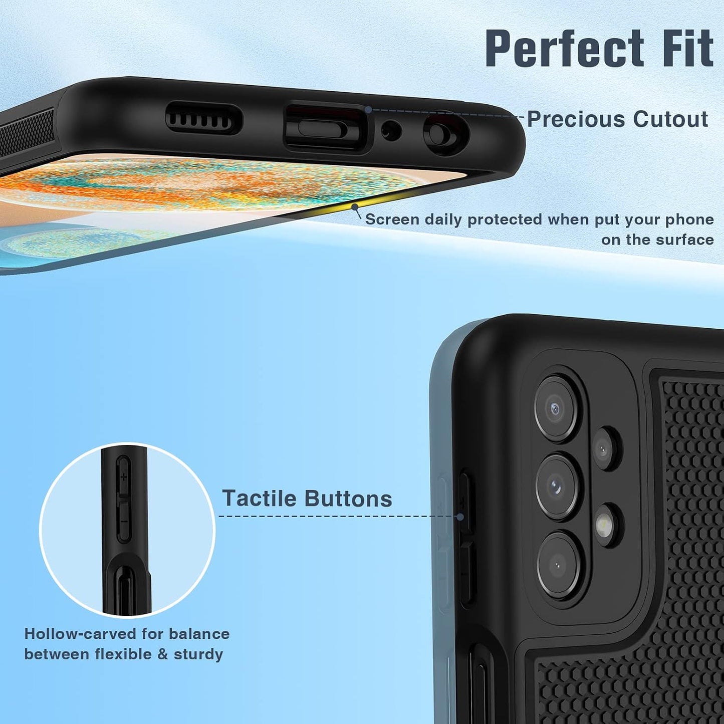 FNTCASE for Samsung Galaxy A23 5G Case: (Samsung Galaxy A23 4G LTE) Dual Layer Protective Heavy Duty Cell Phone Cover Shockproof Rugged with Non Slip Textured Back Bumper - 6.6inch Black WN420