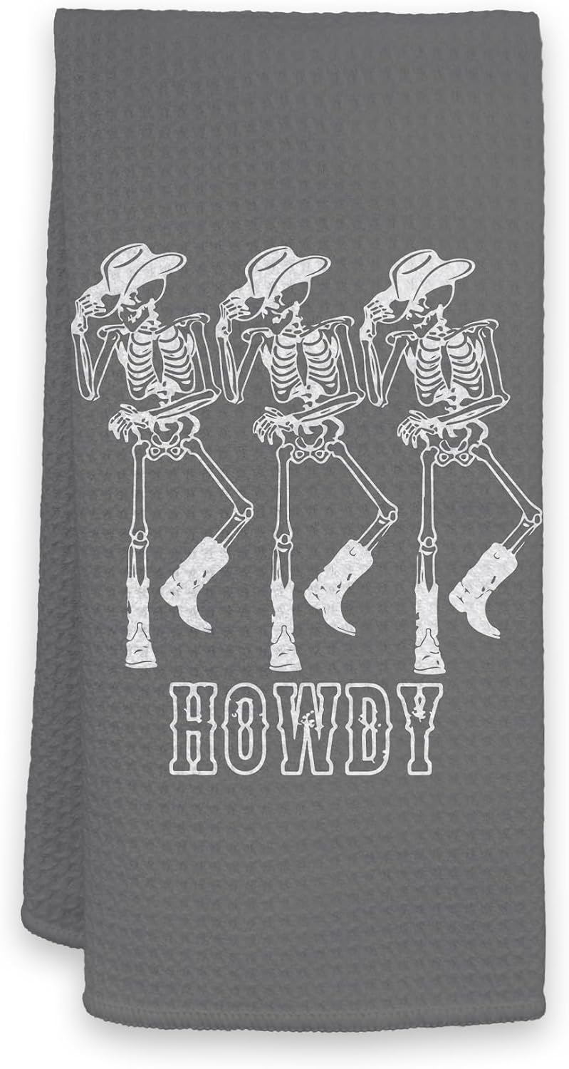 HIWX Preppy Skeleton Halloween Decorative Kitchen Dish Towels, Hand Towels - Gray (1624) BST326L