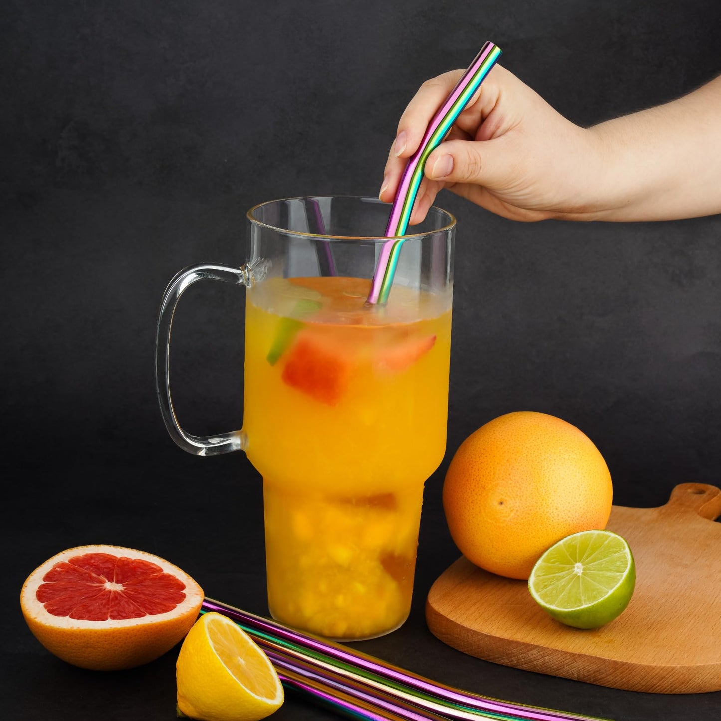 Tomorotec 14PCS Stainless Steel Straws Fit for 30oz Stanley Tumblers | 11" Reusable Drinking Straws with Brush, 7 Bent & 7 Straight for Smoothies, Milkshakes, Coffee, Dishwasher Safe (Metallic) BST326L