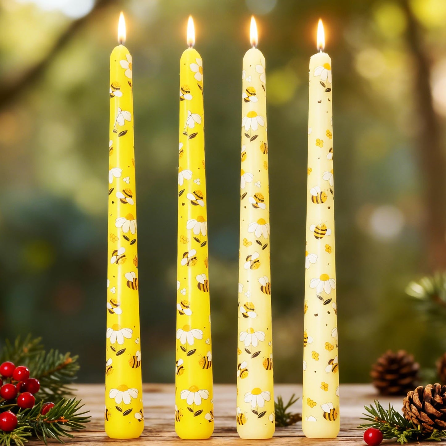 10 Inch Decorative Taper Candles, 4 Pack Birthday Balloon Print Candlesticks, Unscented Dripless Candles with Long Burn Time for Party, Holiday Table & Home Decor BST326H