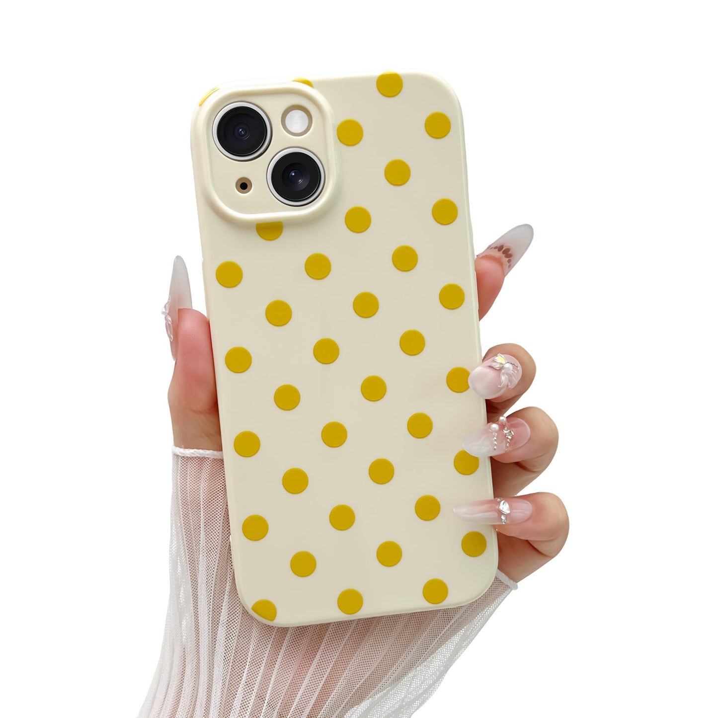 Skyseaco Compatible with iPhone 15 Case Cute Polka Dot Phone Case Soft Slim TPU Shockproof Phone Cover Full Camera Protection for Women Girls - Black WN420