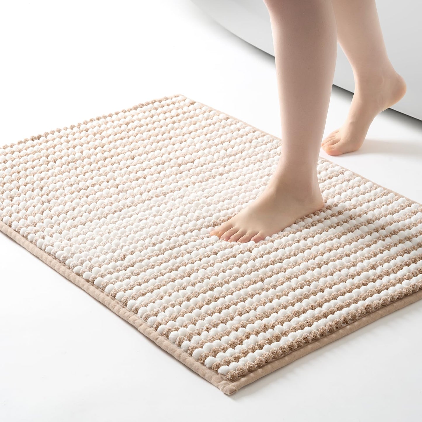 FRESHMINT Thick Chunky Chenille Bathroom Rug, Black, 20"x32" | Non-Slip Backing, Water Absorbent Surface, Machine Washable Care, Cushioned Comfort, Bathroom Floor Use BST220