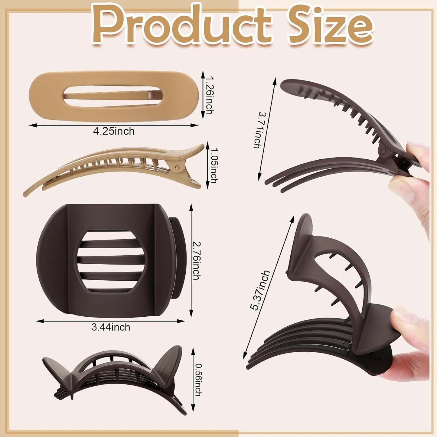 8 Pcs Flat Hair Clips for Women, 2 Styles Large Flat Claw Clips for Women, Strong Hold Non-slip French Hair Clips for Thick Thin Hair, Neutral Color WN420