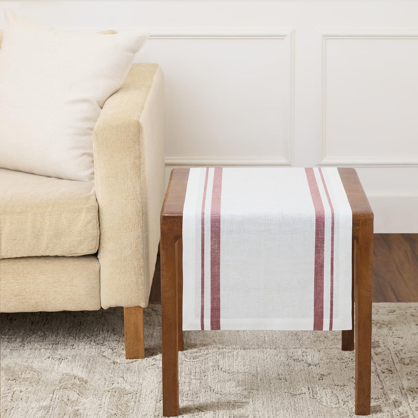 Solino Home 100% Pure Linen Table Runner, 14 x 60 in, Black, French Stripe | Table Runners for dining, hallway and console tables | woven stripe, mitered corners | Black and White | OEKO-TEX Certified BST326SOLH